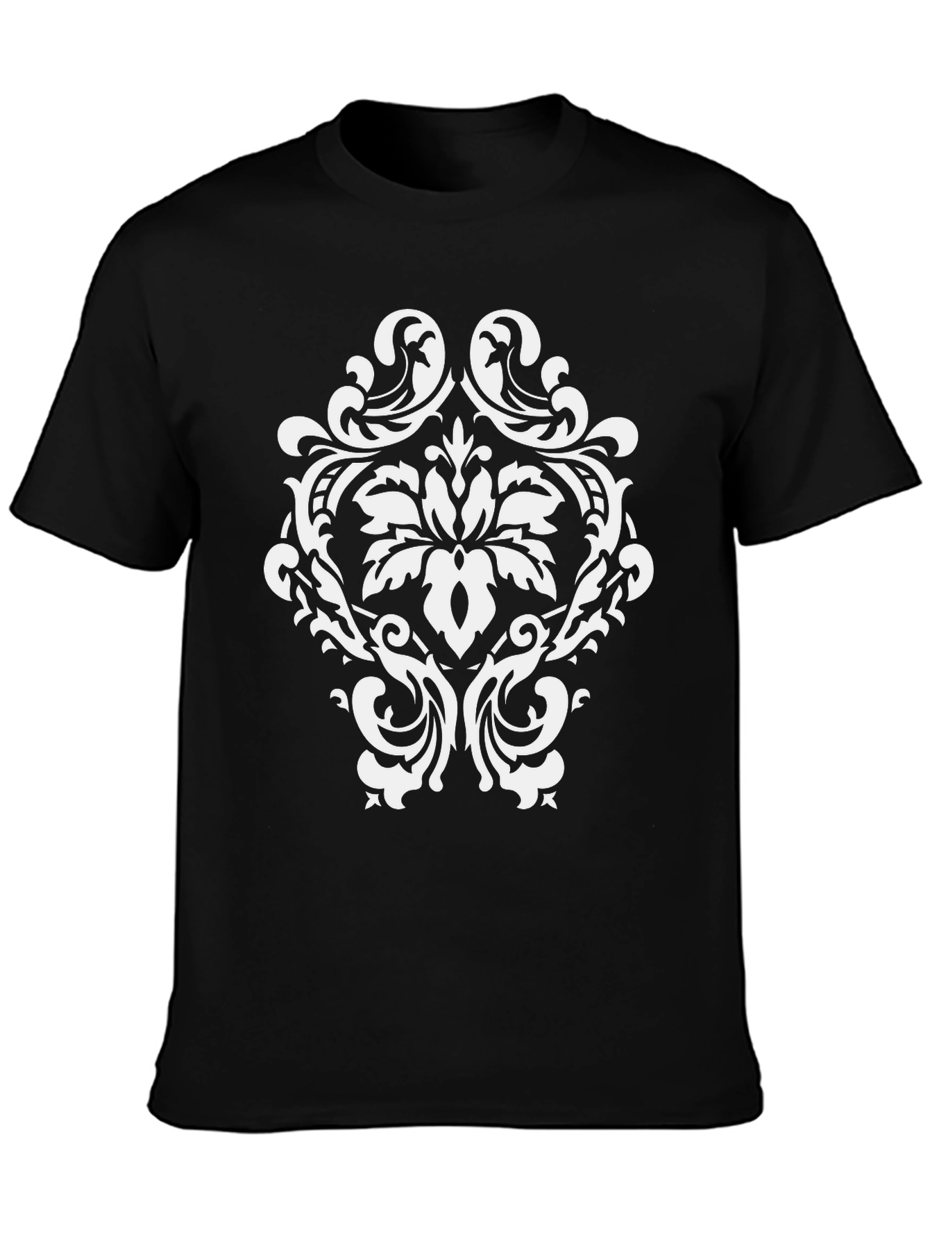 Elegant Damask Print Black T-Shirt