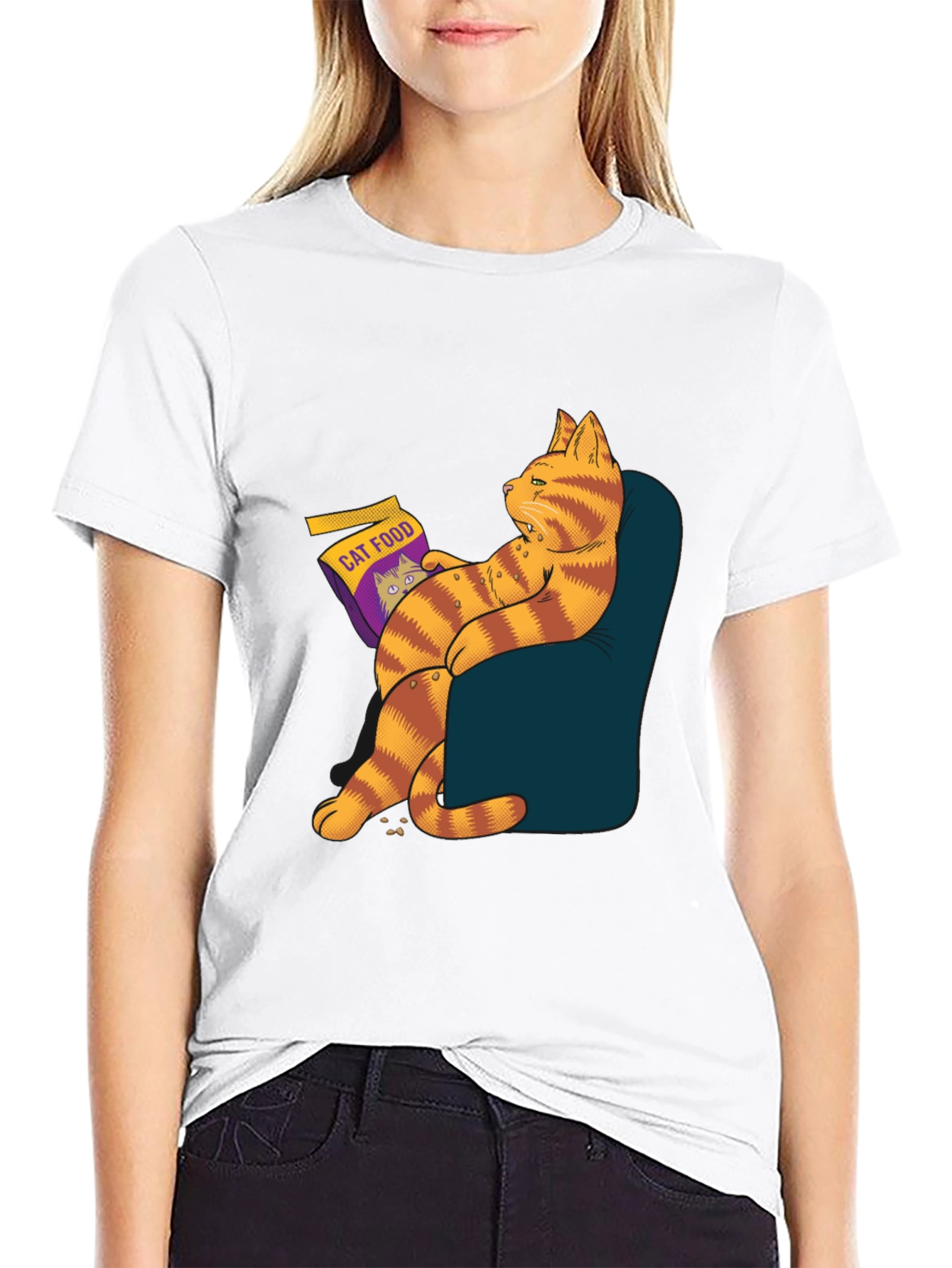 Funny Cat Food T-Shirt - Lazy Cat Design