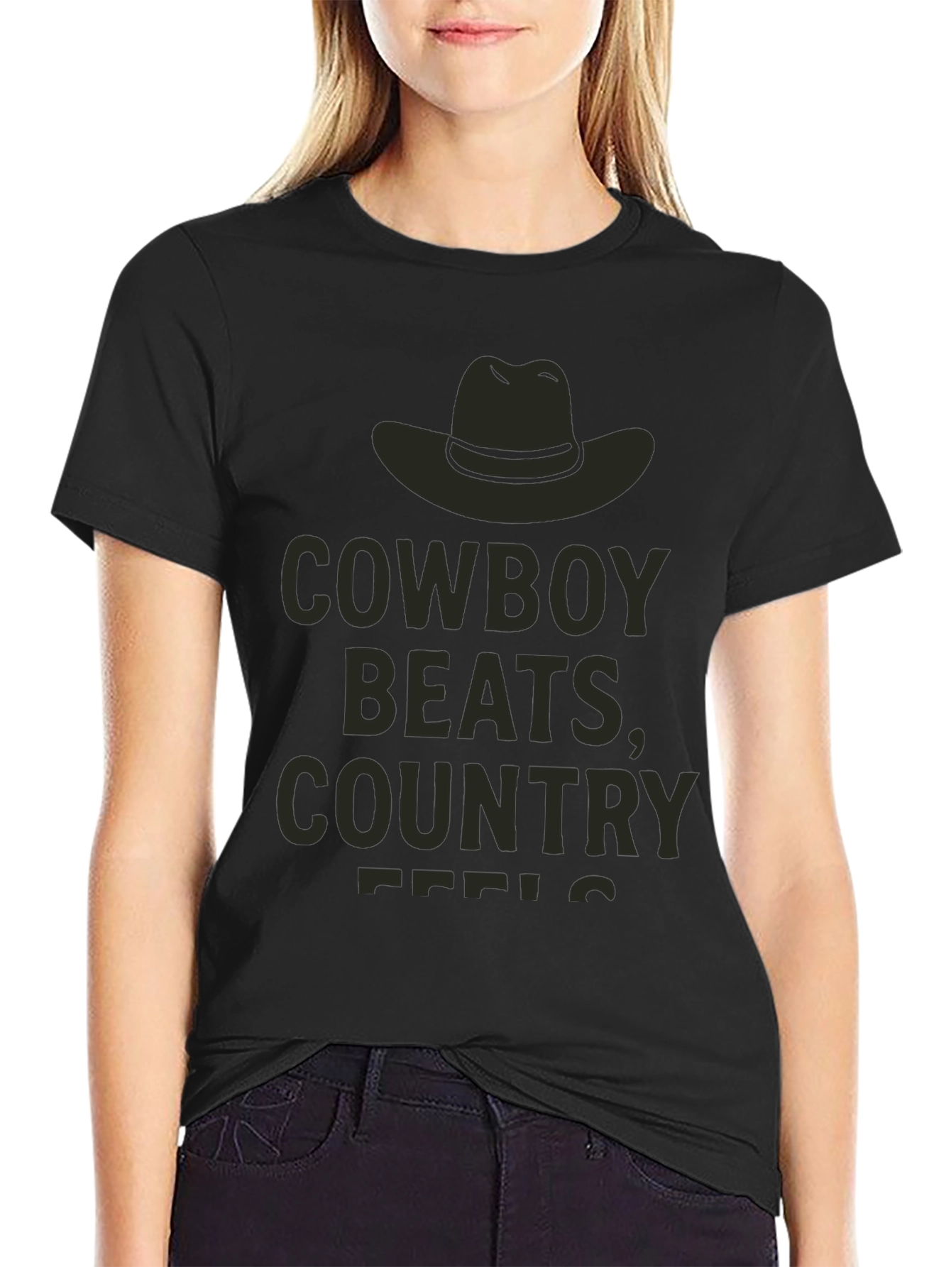 Cowboy Beats Country Feels Graphic Tee - Black