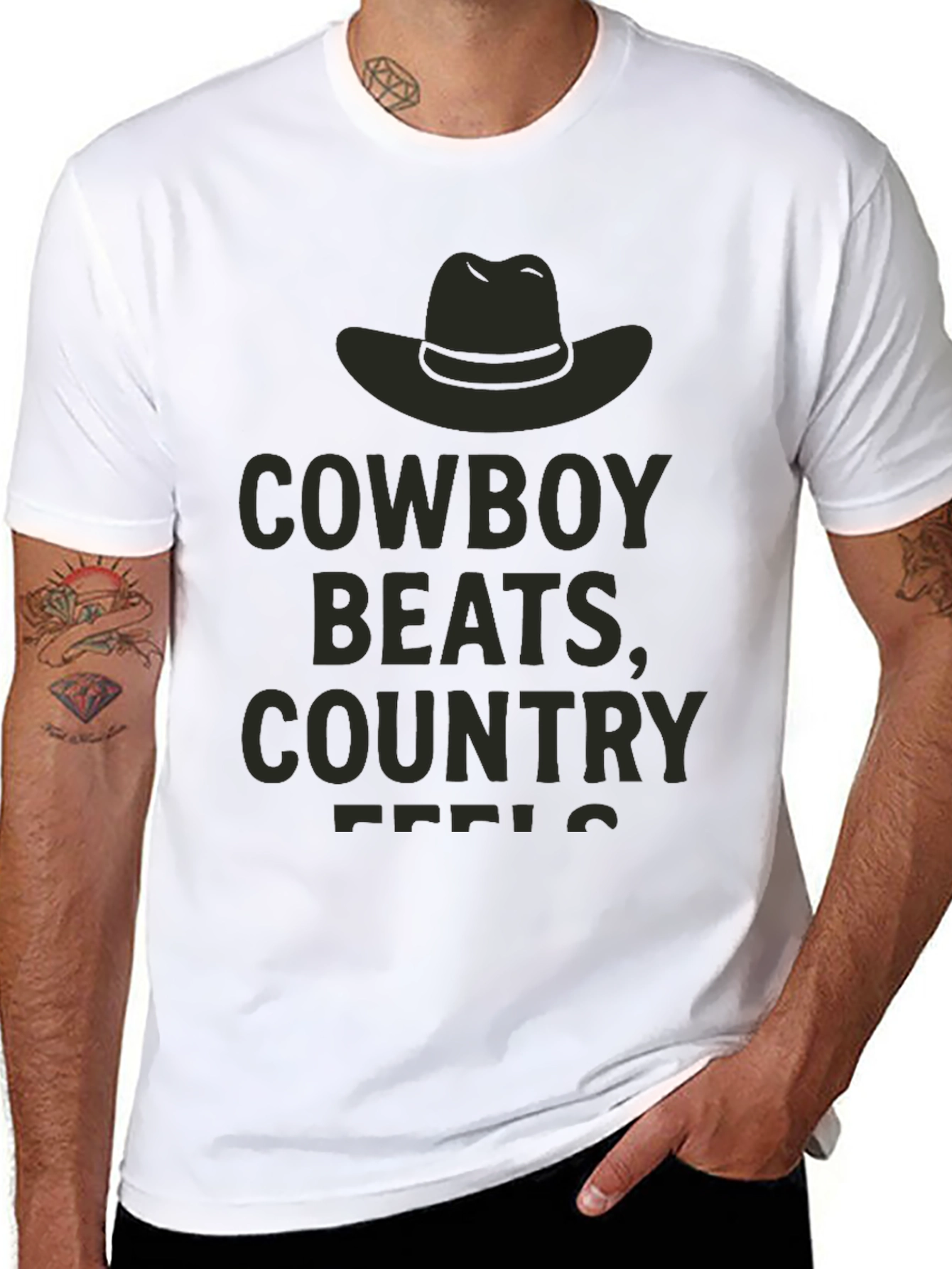 Cowboy Beats Country Feels Graphic Tee - Black