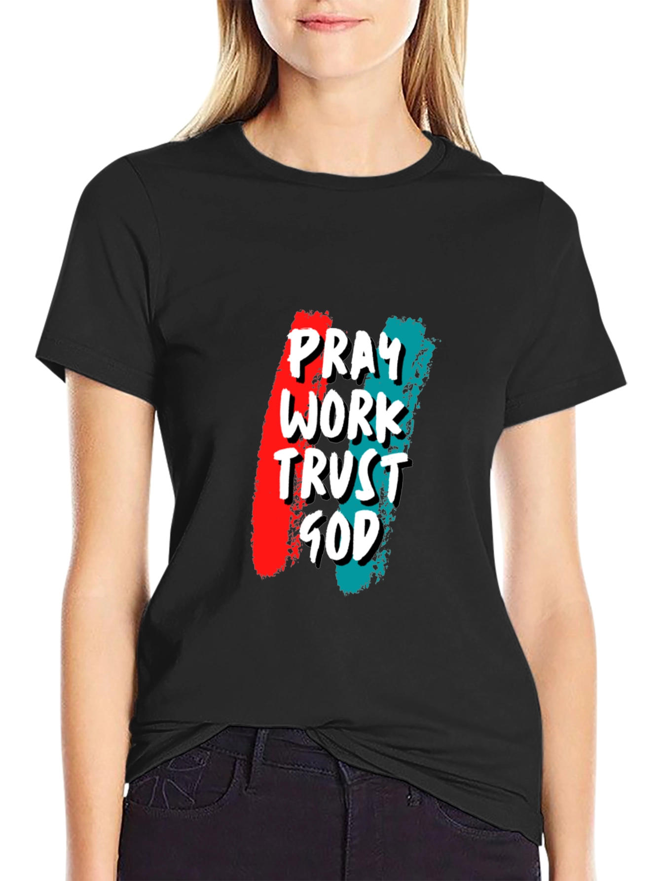 Pray Work Trust God Black Tee