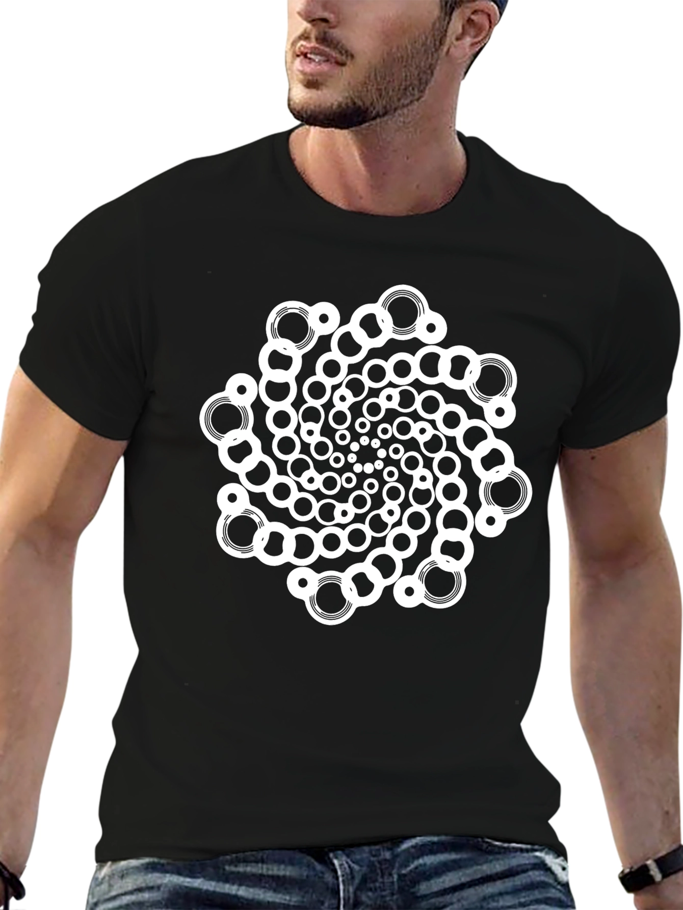 Abstract Circular Pattern Black T-Shirt