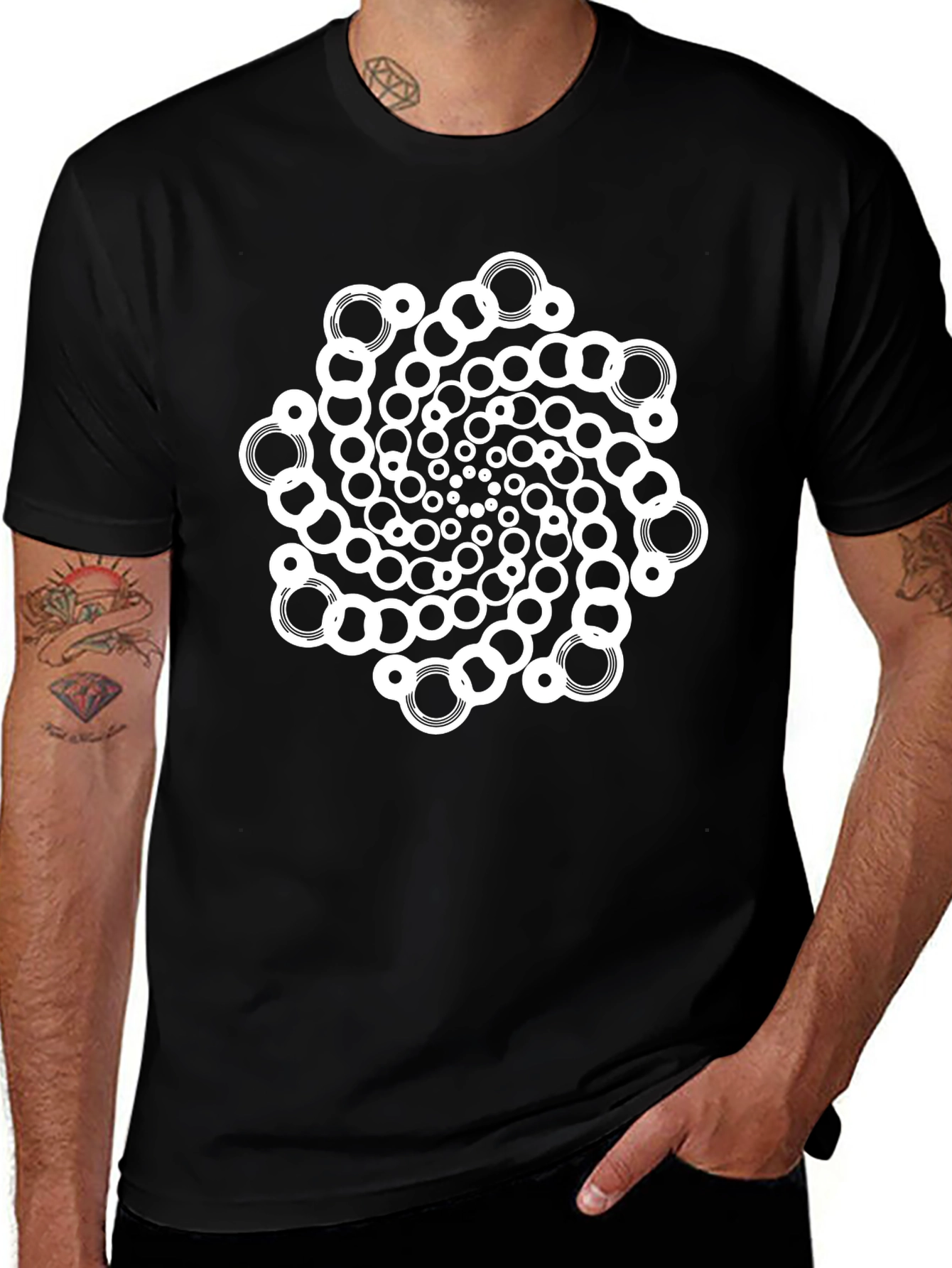 Abstract Circular Pattern Black T-Shirt