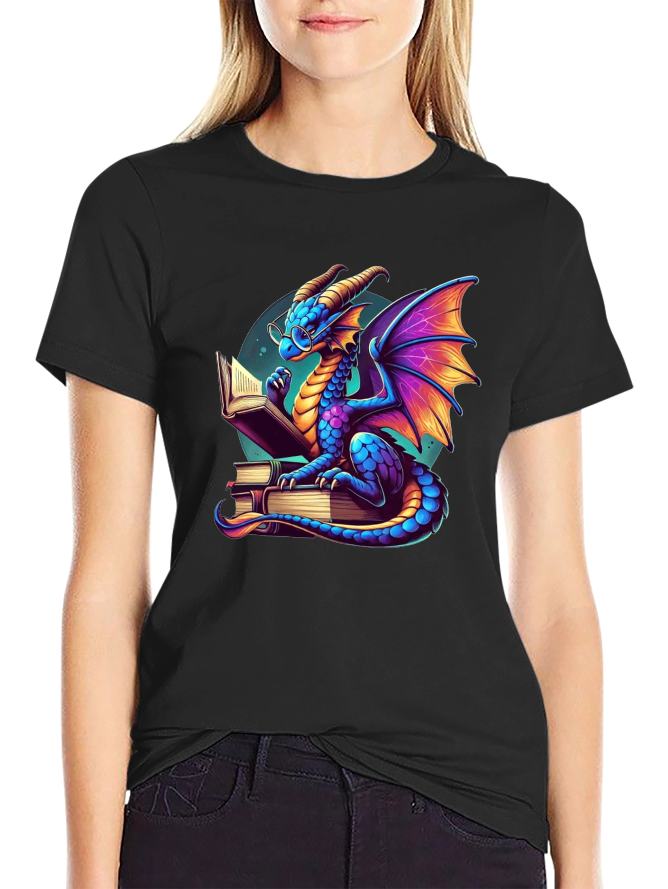 Reading Dragon Graphic Tee - Black Cotton T-Shirt