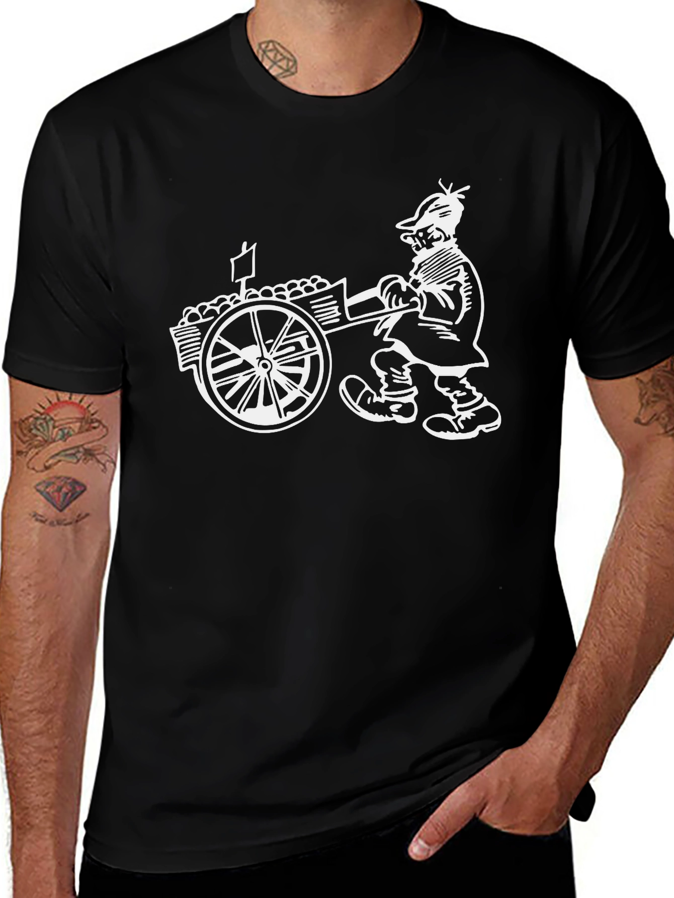 Black T-Shirt - Potato Cart Design