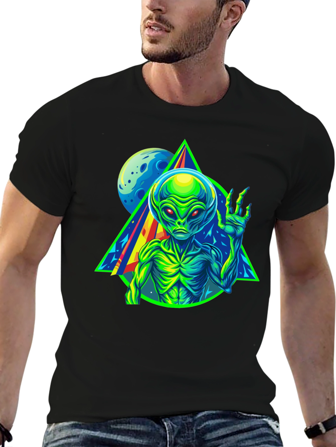 Alien Graphic Tee - Neon Retro Design