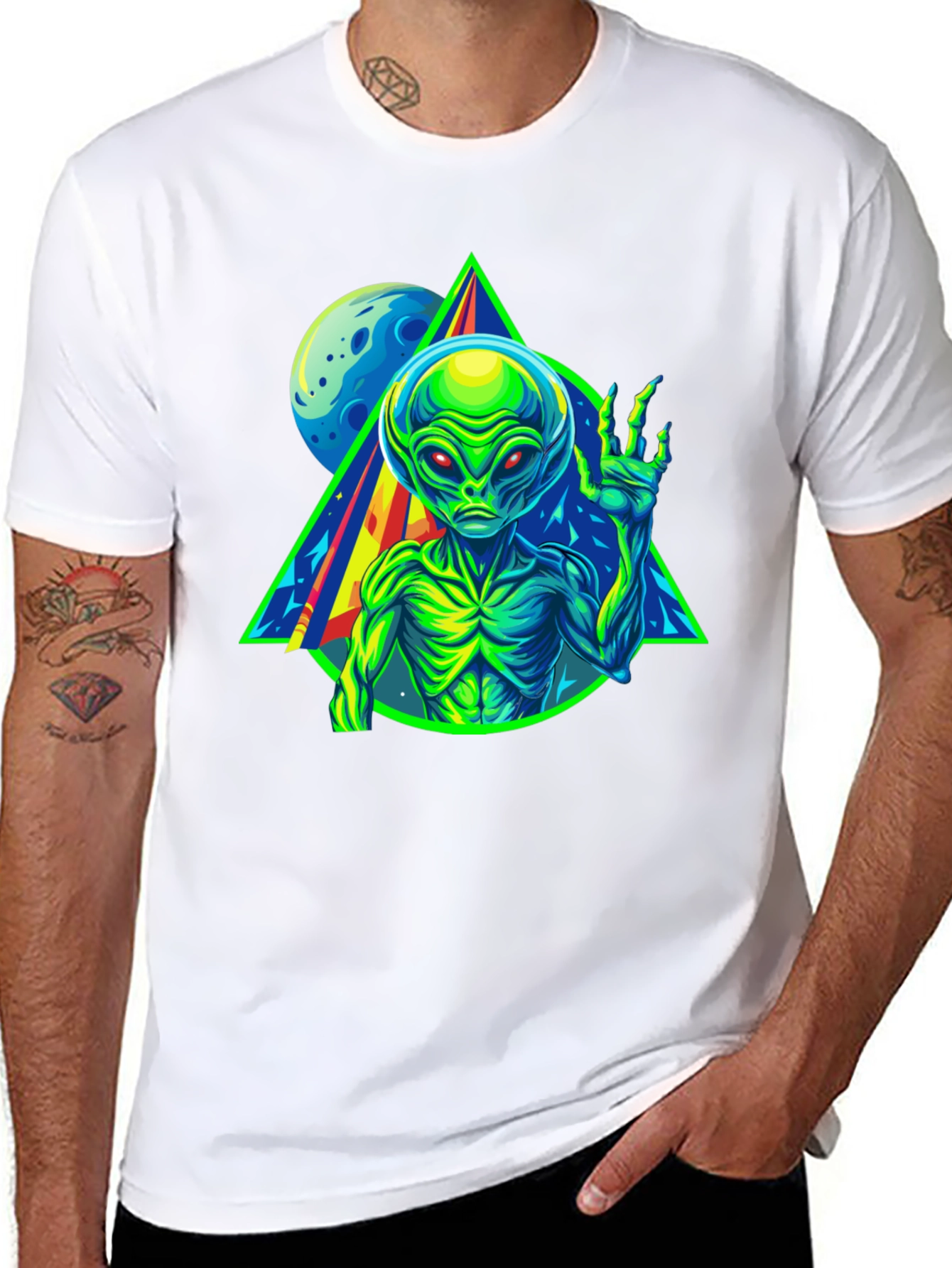 Alien Graphic Tee - Neon Retro Design