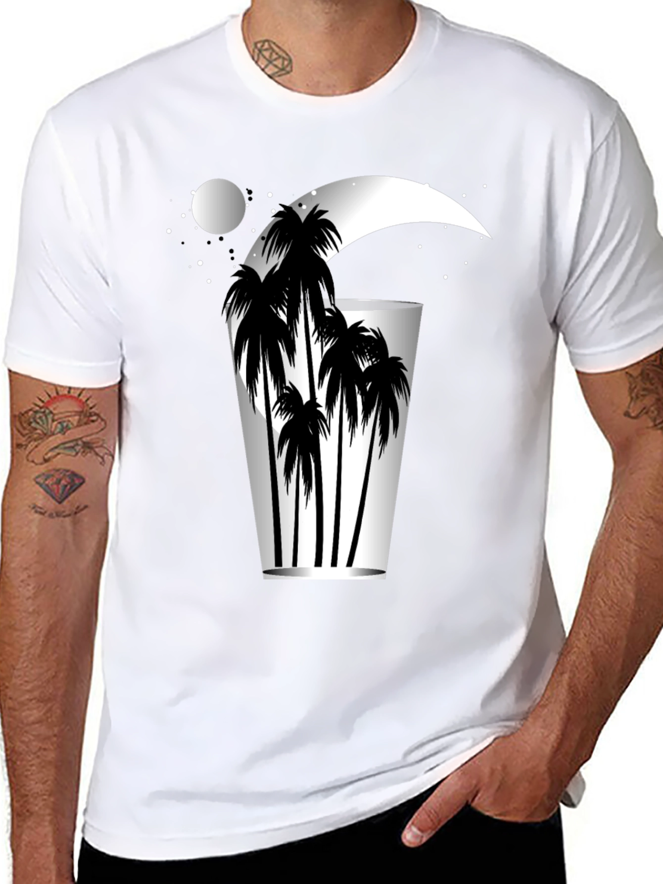 Tropical Moon Palm Tree Graphic Tee - Relaxed Fit