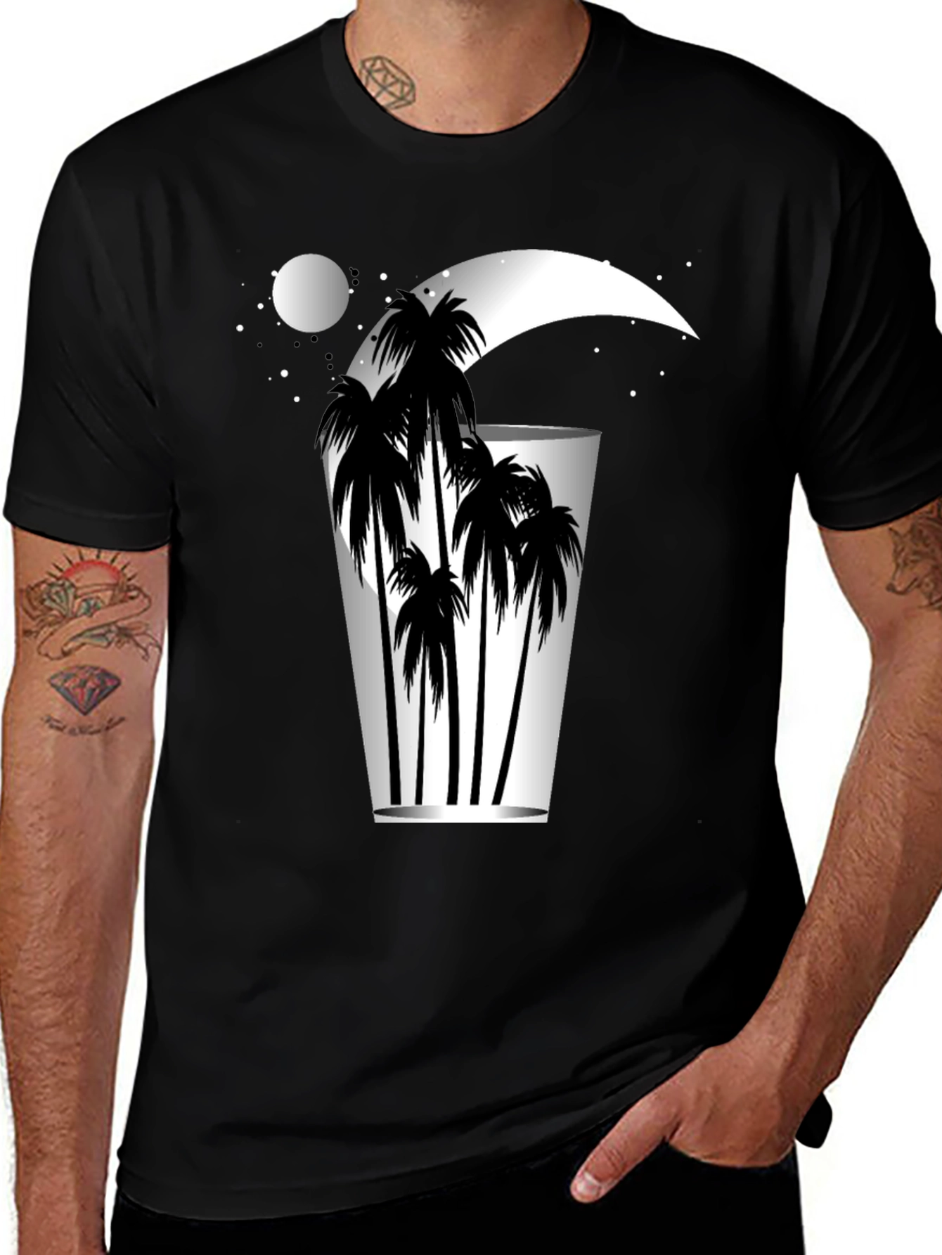 Tropical Moon Palm Tree Graphic Tee - Relaxed Fit