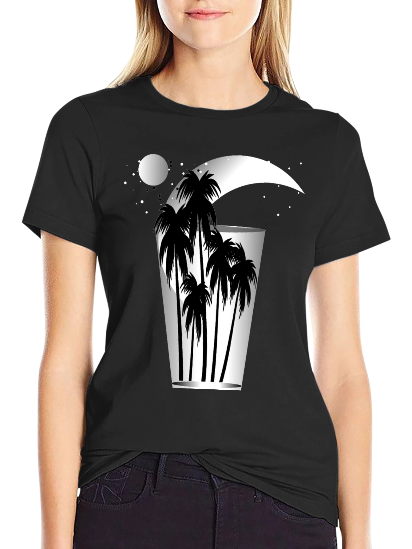 Tropical Moon Palm Tree Graphic Tee - Relaxed Fit