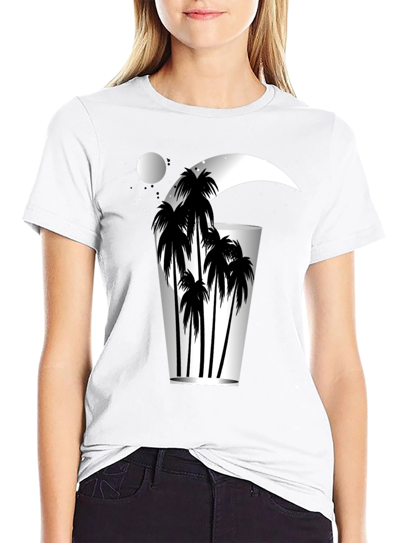 Tropical Moon Palm Tree Graphic Tee - Relaxed Fit