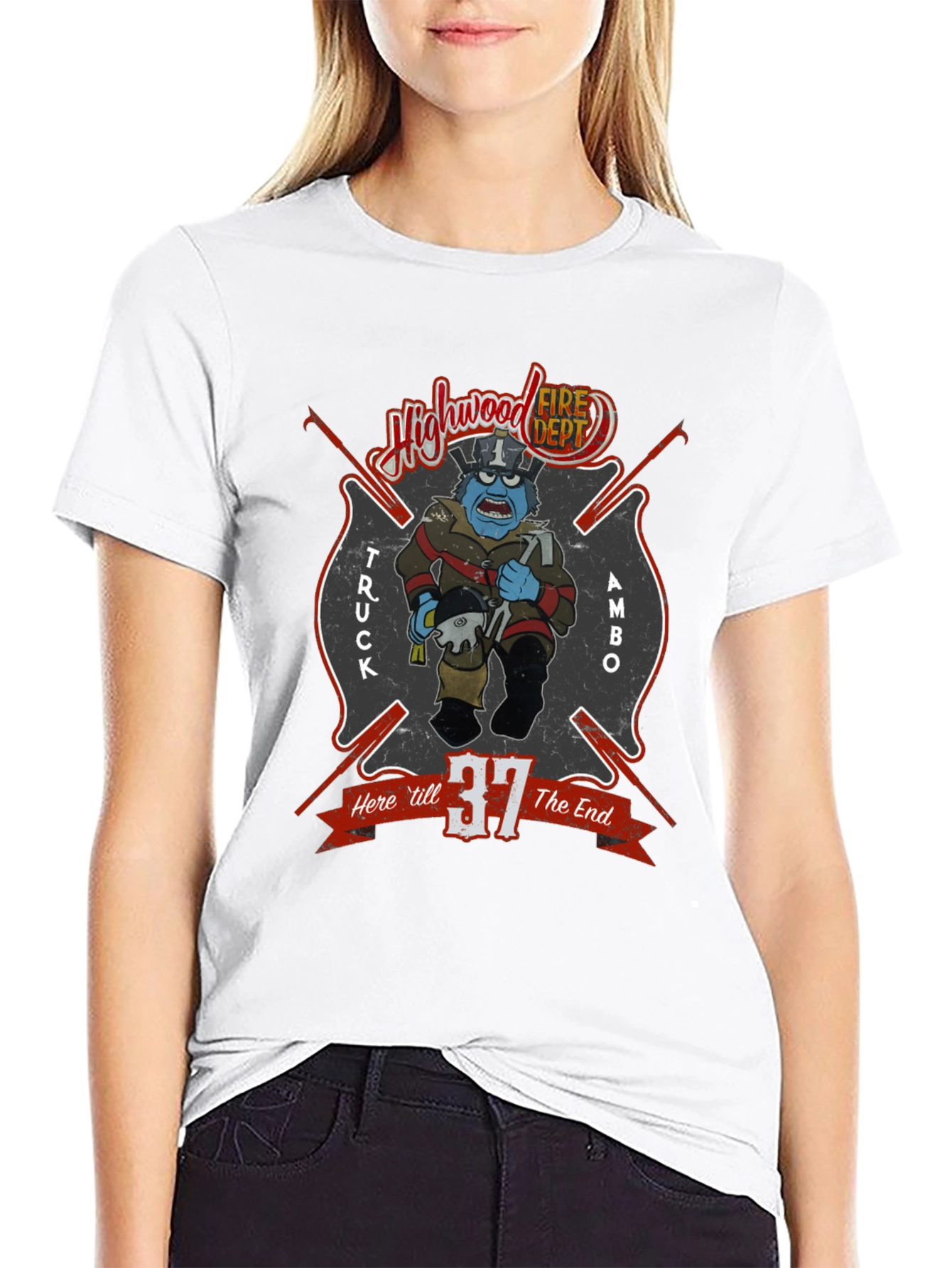 Highwood Fire Dept Cartoon Graphic T-Shirt