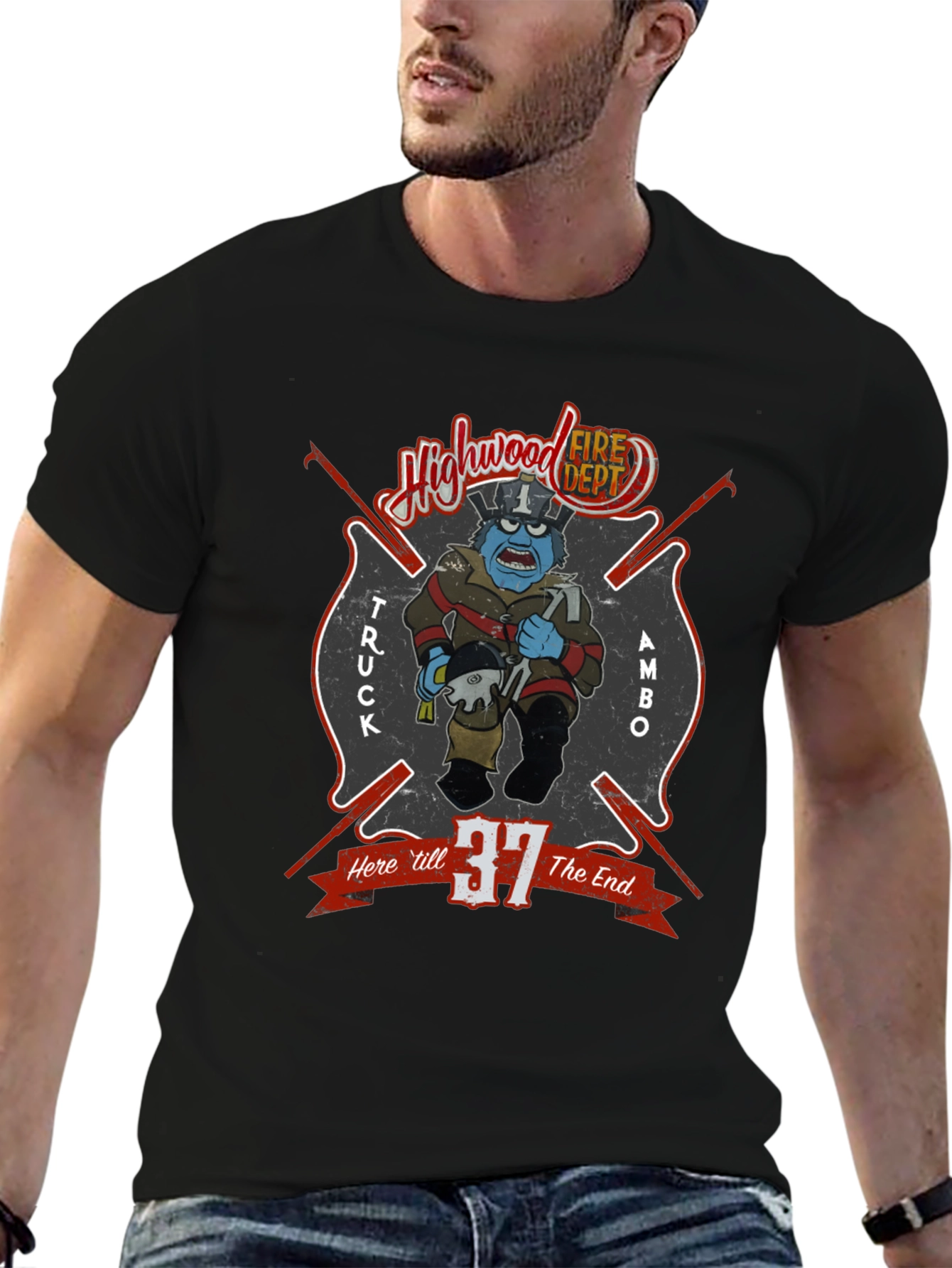 Highwood Fire Dept Cartoon Graphic T-Shirt