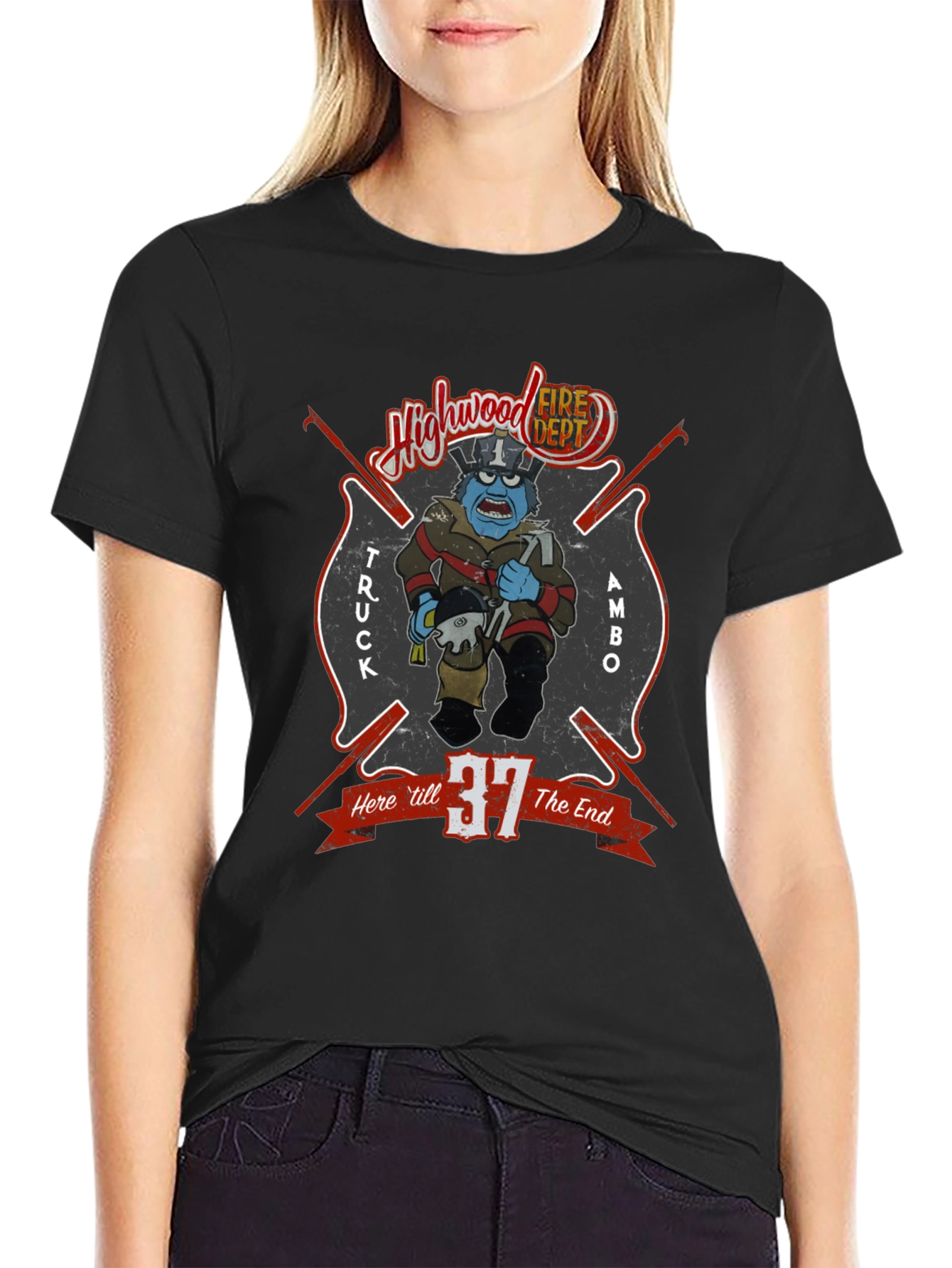 Highwood Fire Dept Cartoon Graphic T-Shirt