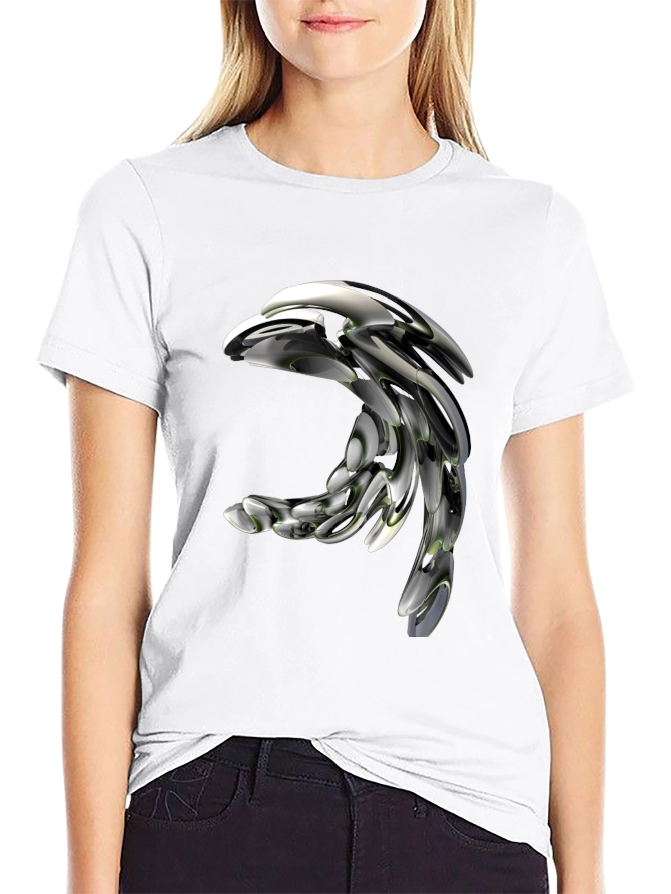 Futuristic Metallic Dolphin Graphic T-Shirt