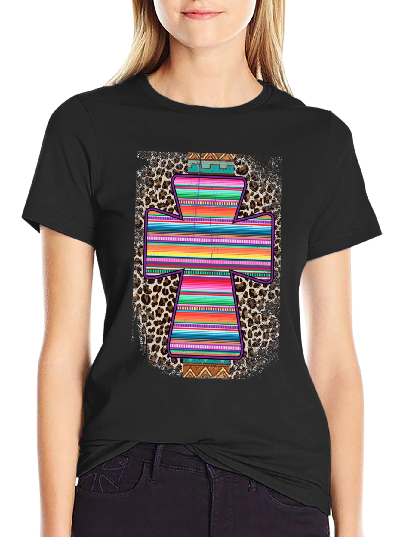 Stylish Southwestern Cross Graphic Tee