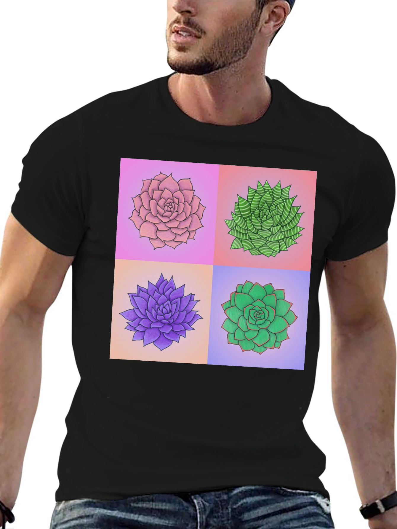 Succulent Plant Print T-Shirt - Botanical Graphic Tee