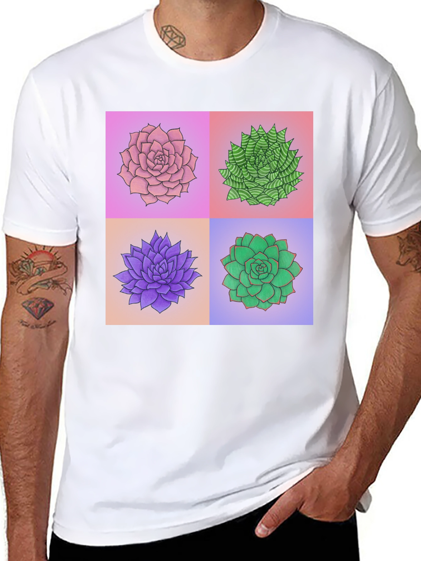 Succulent Plant Print T-Shirt - Botanical Graphic Tee