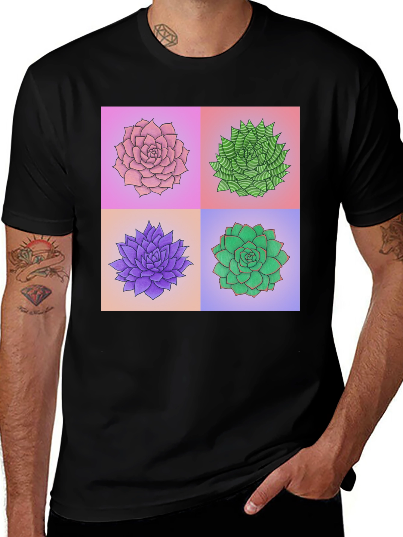 Succulent Plant Print T-Shirt - Botanical Graphic Tee
