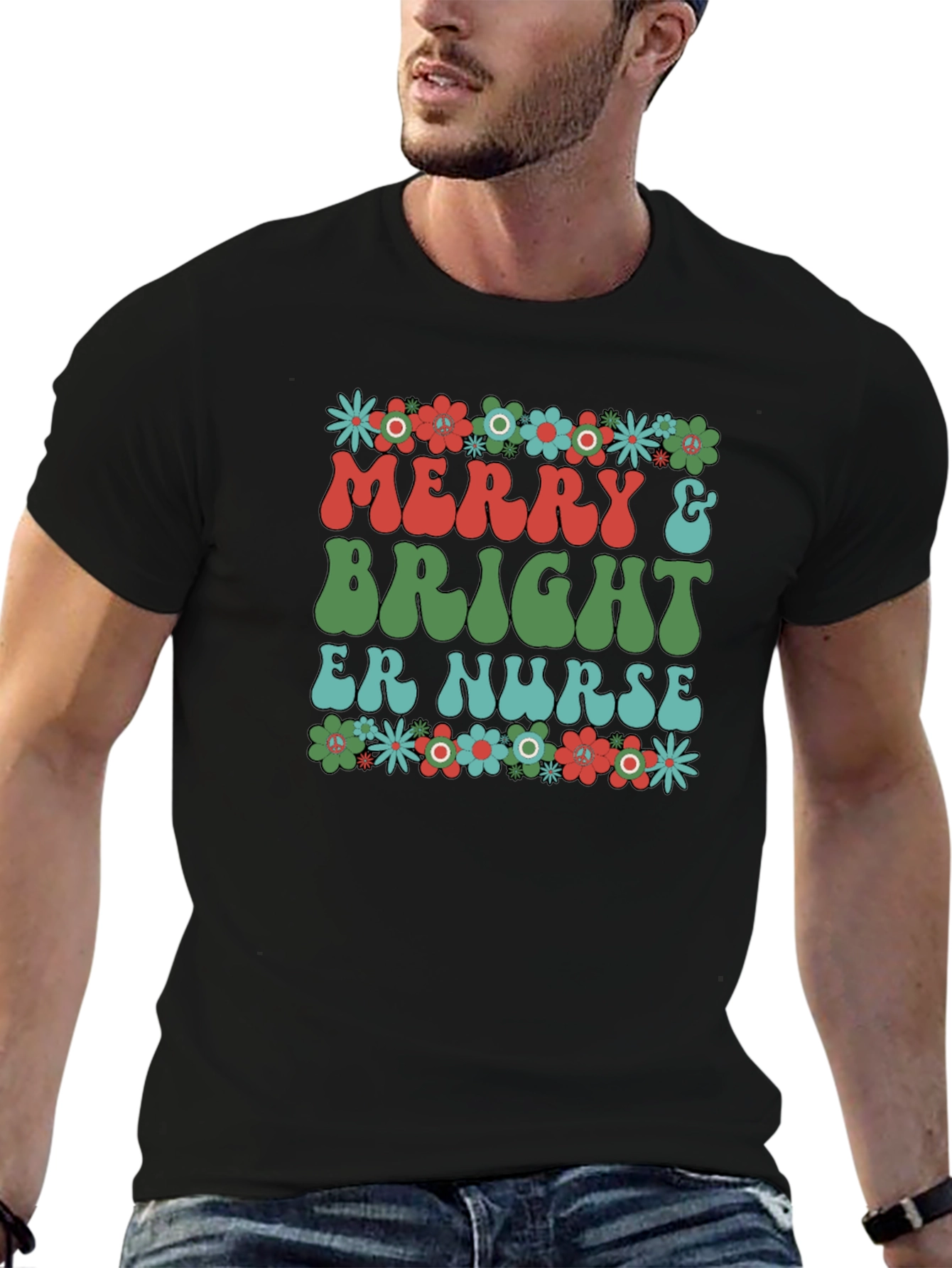 Merry & Bright ER Nurse Christmas T-Shirt