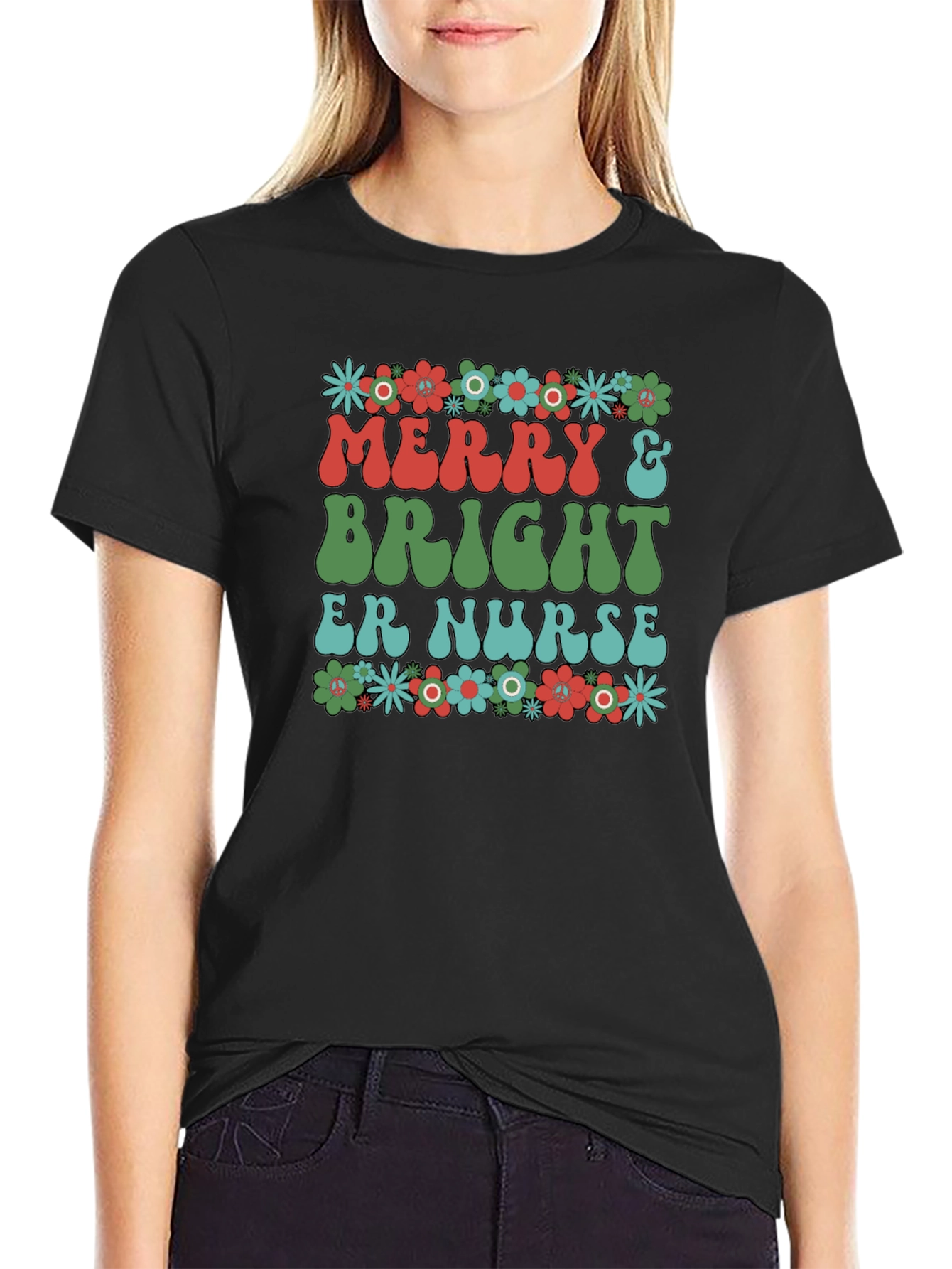 Merry & Bright ER Nurse Christmas T-Shirt