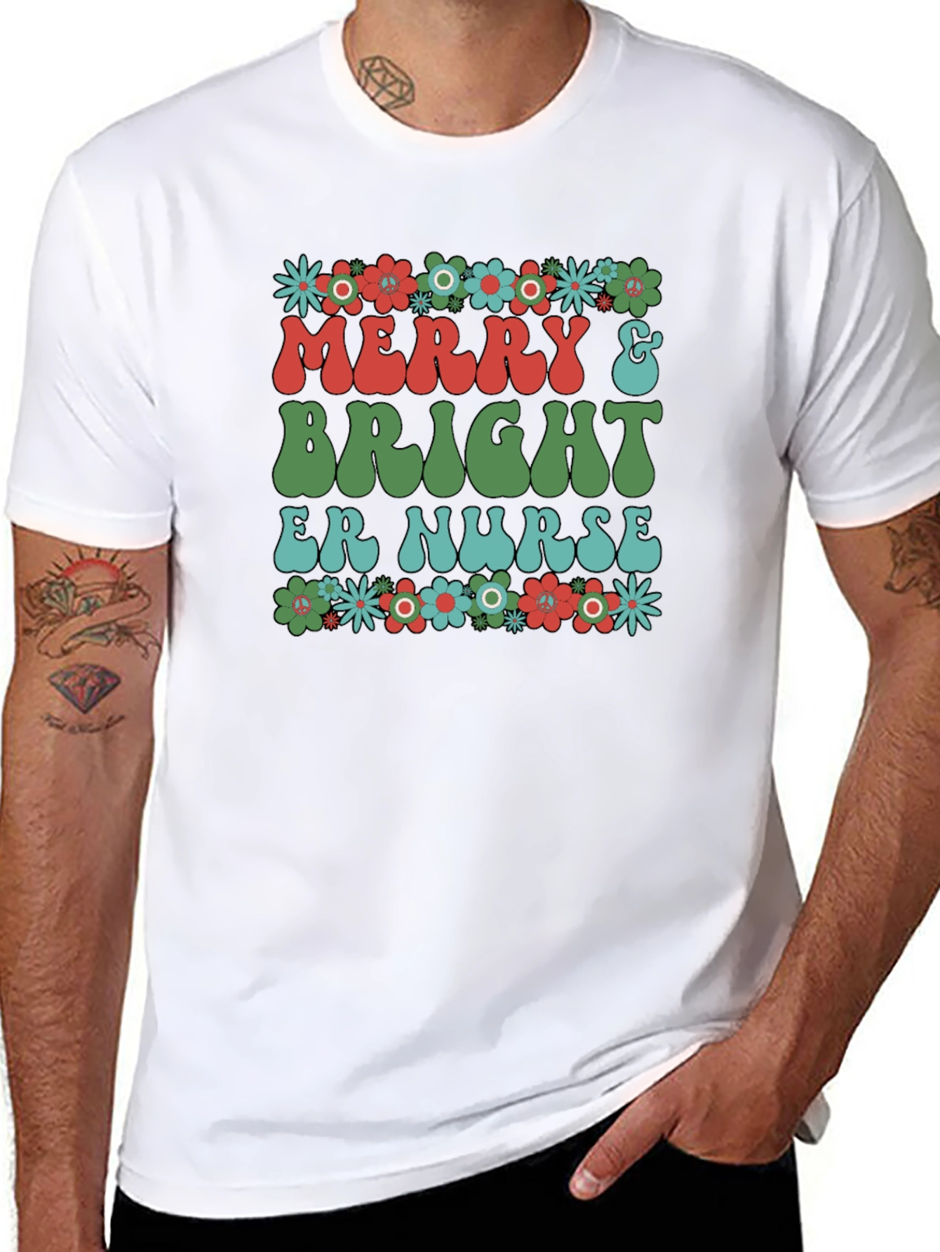 Merry & Bright ER Nurse Christmas T-Shirt