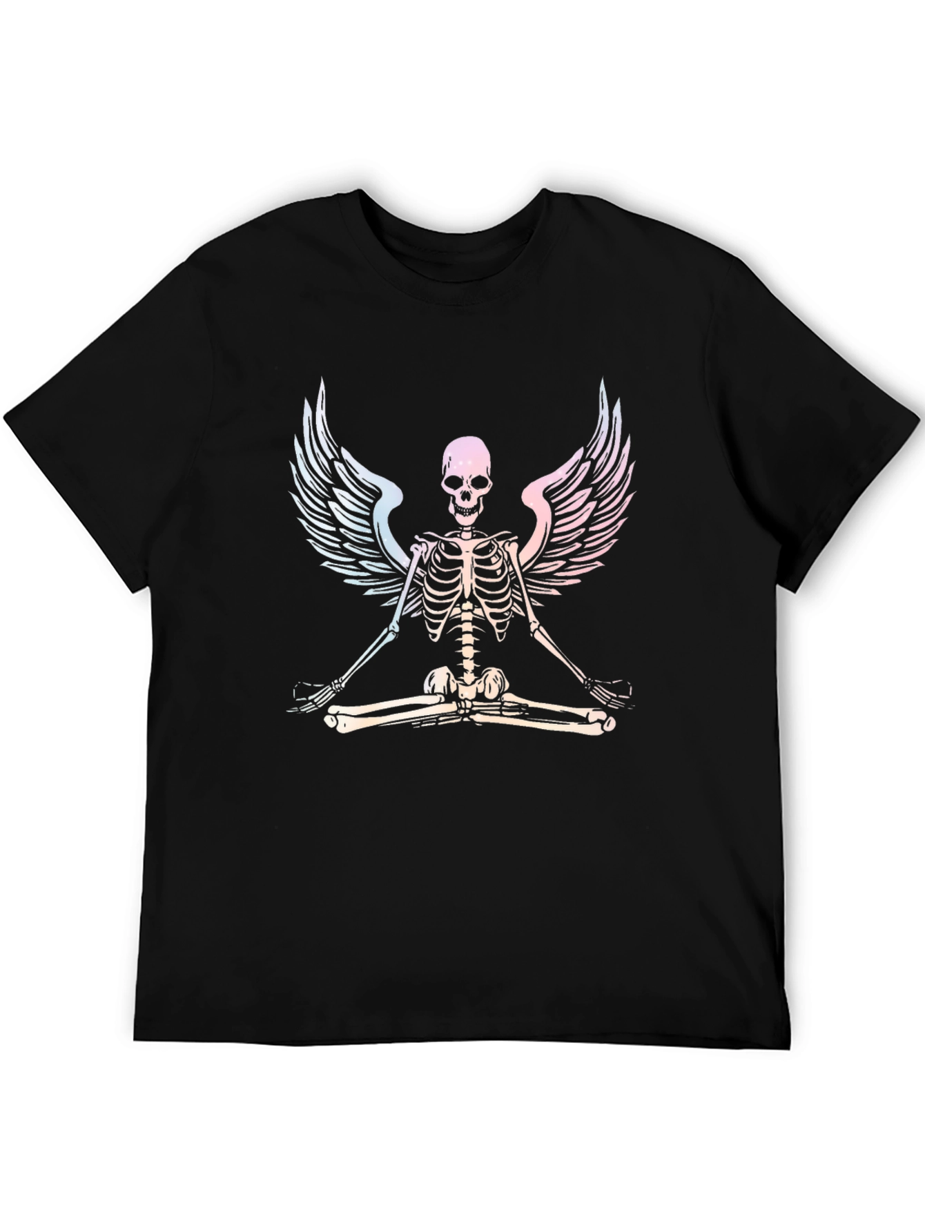 Yoga Skeleton Angel Wings Graphic Tee - Black