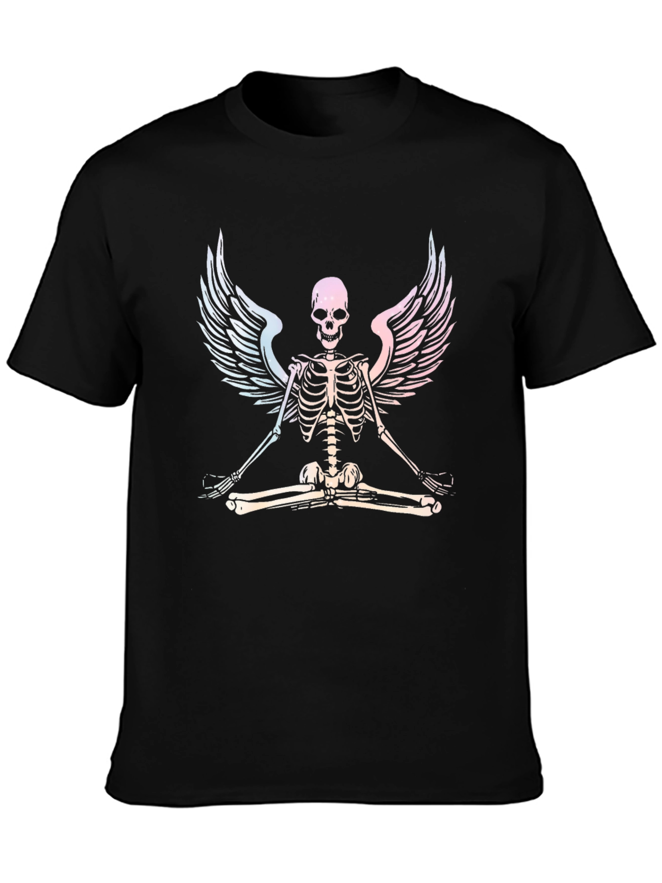Yoga Skeleton Angel Wings Graphic Tee - Black