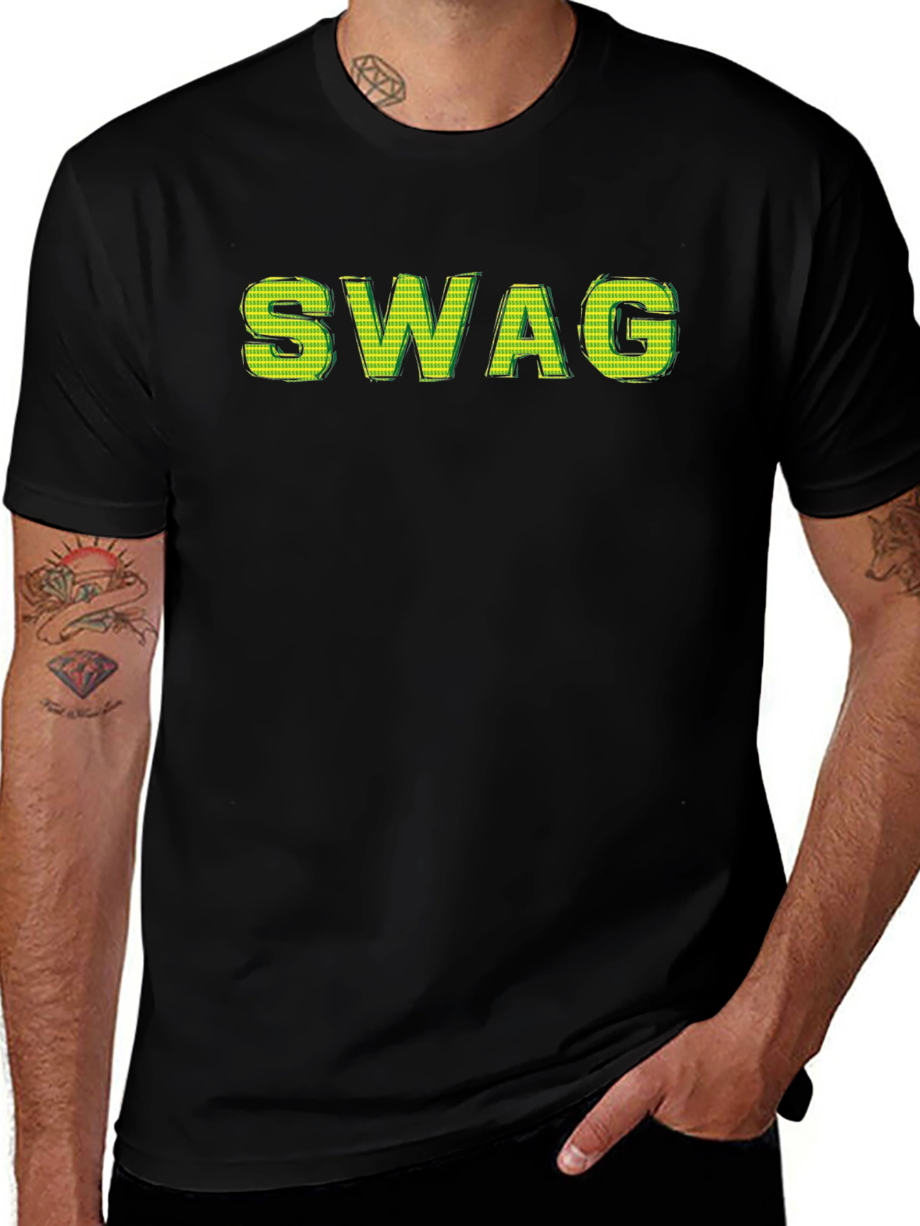Mens Black SWAG Graphic Print T-Shirt