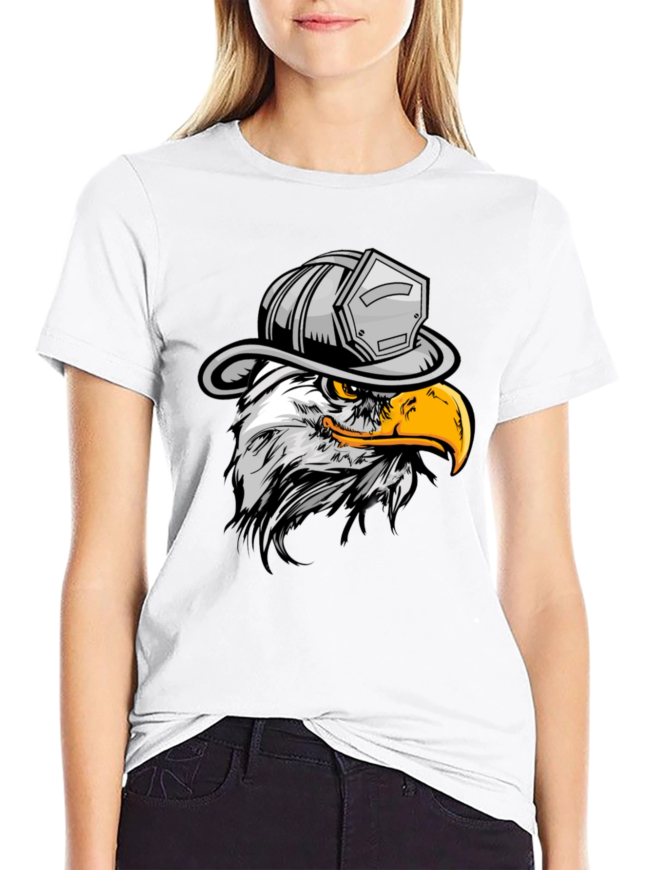 Eagle Firefighter T-Shirt - Black Crew Neck