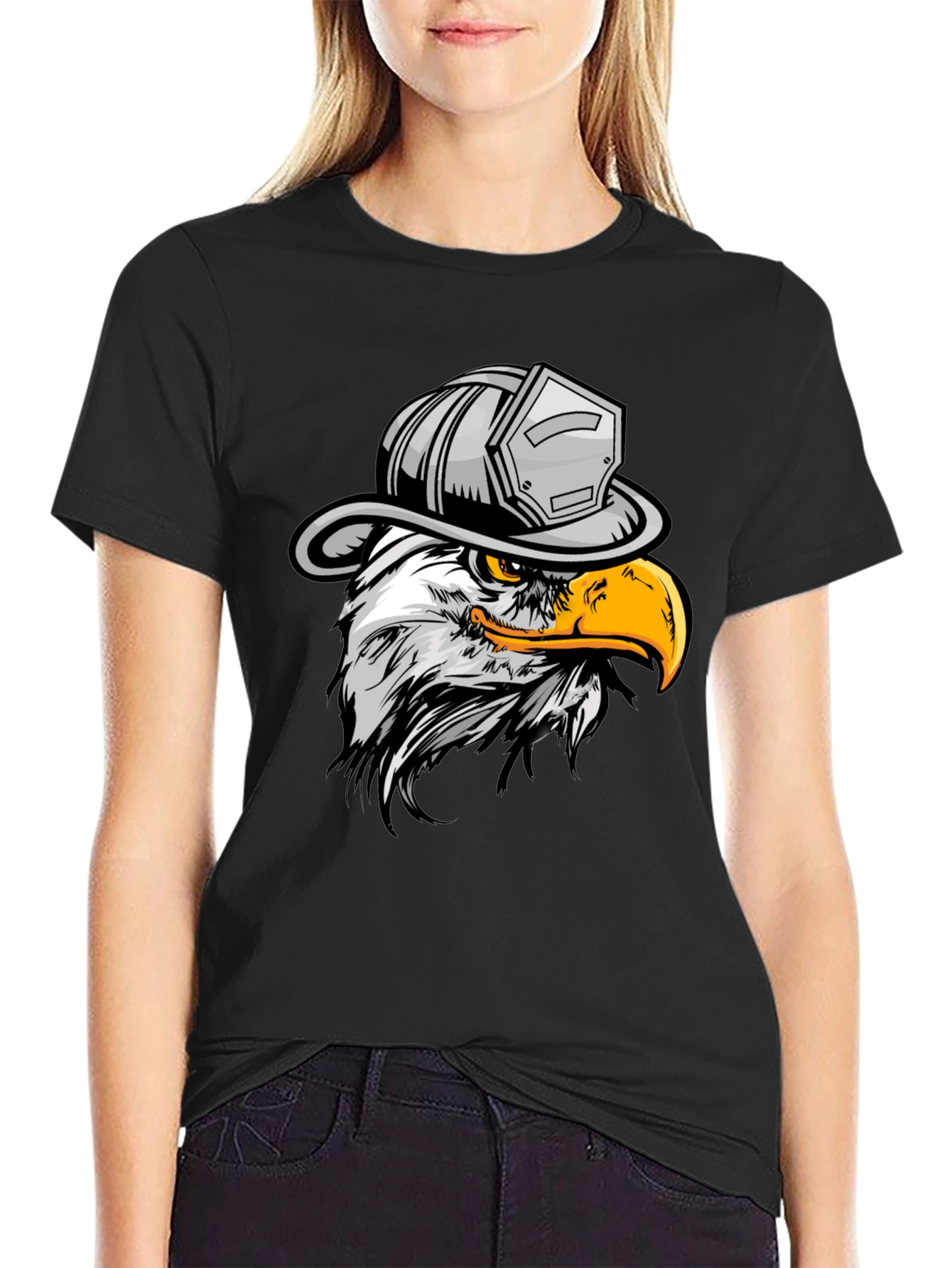 Eagle Firefighter T-Shirt - Black Crew Neck