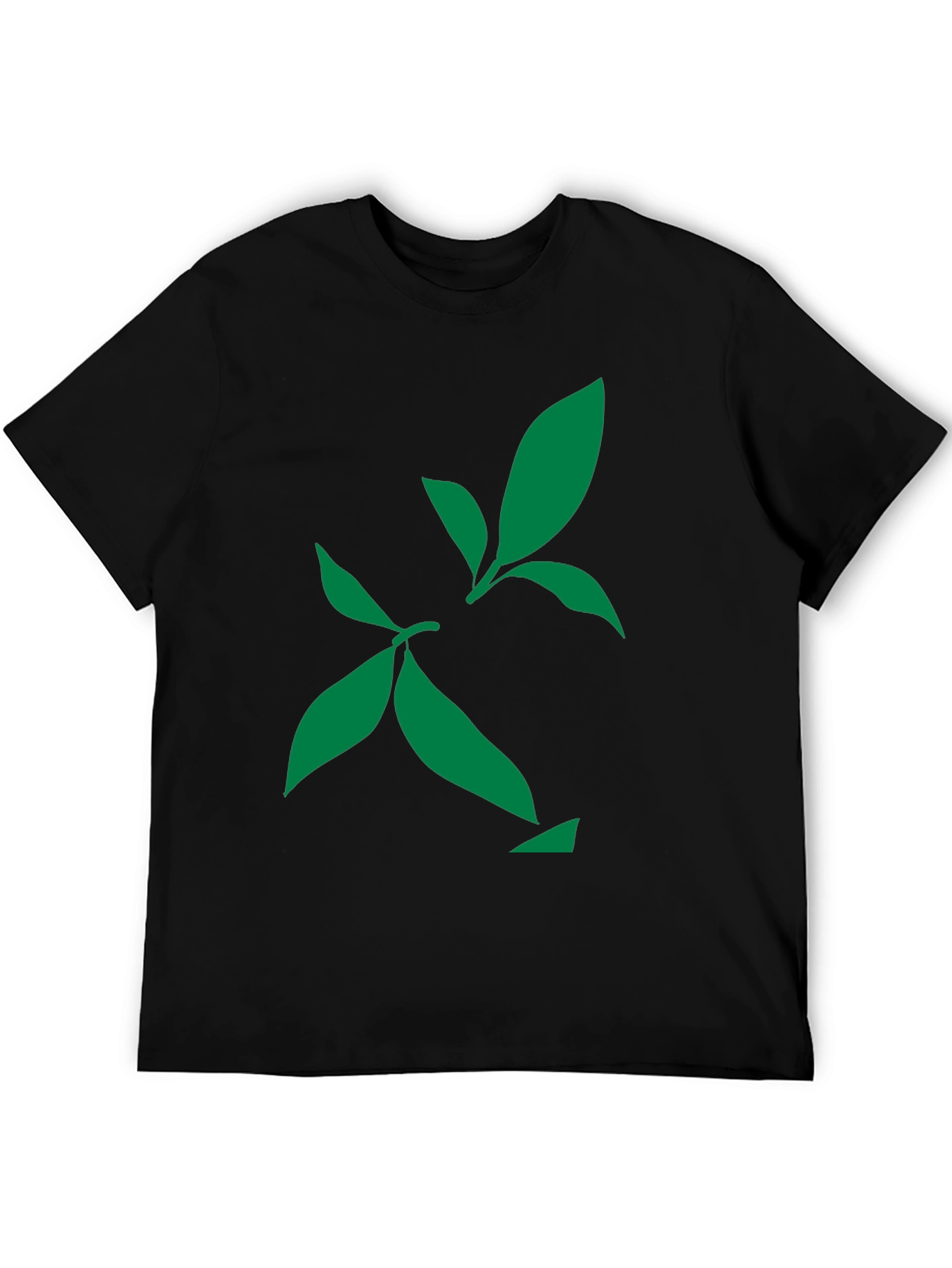 Green Leaf Design Black T-Shirt