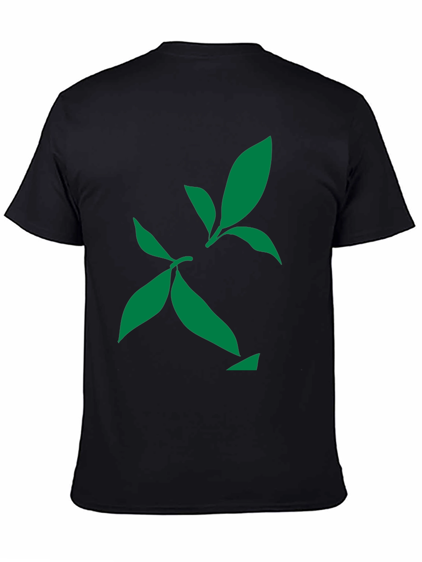 Green Leaf Design Black T-Shirt