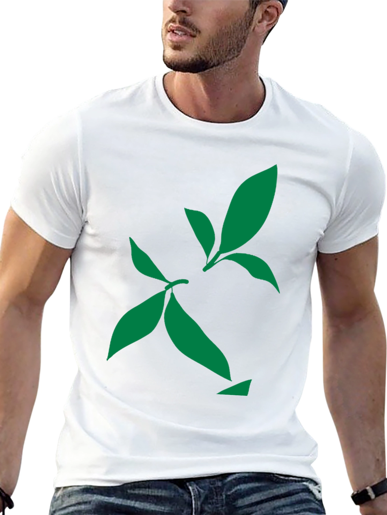 Green Leaf Design Black T-Shirt