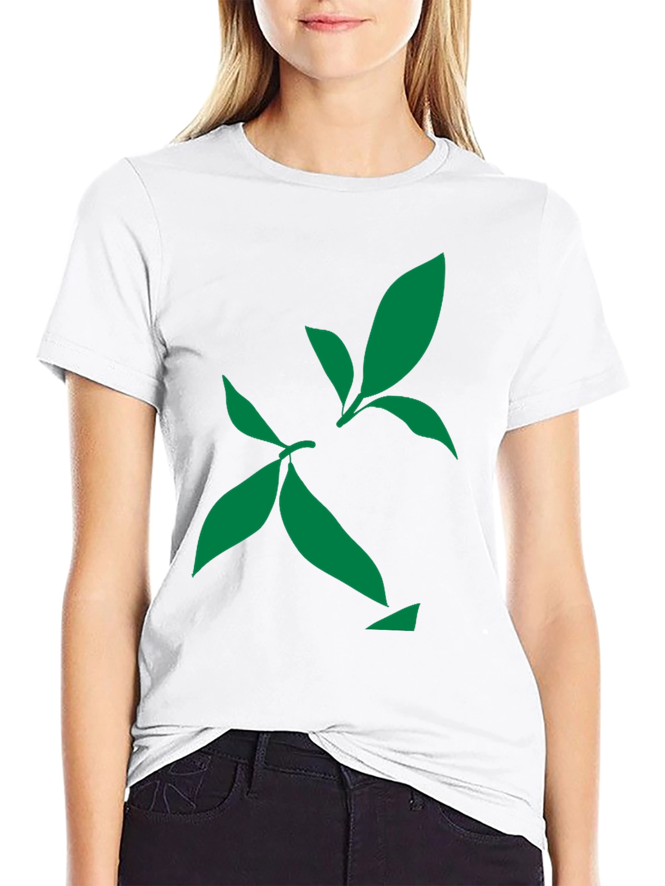 Green Leaf Design Black T-Shirt