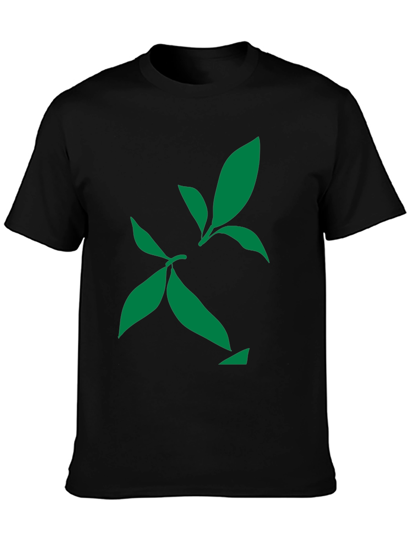 Green Leaf Design Black T-Shirt