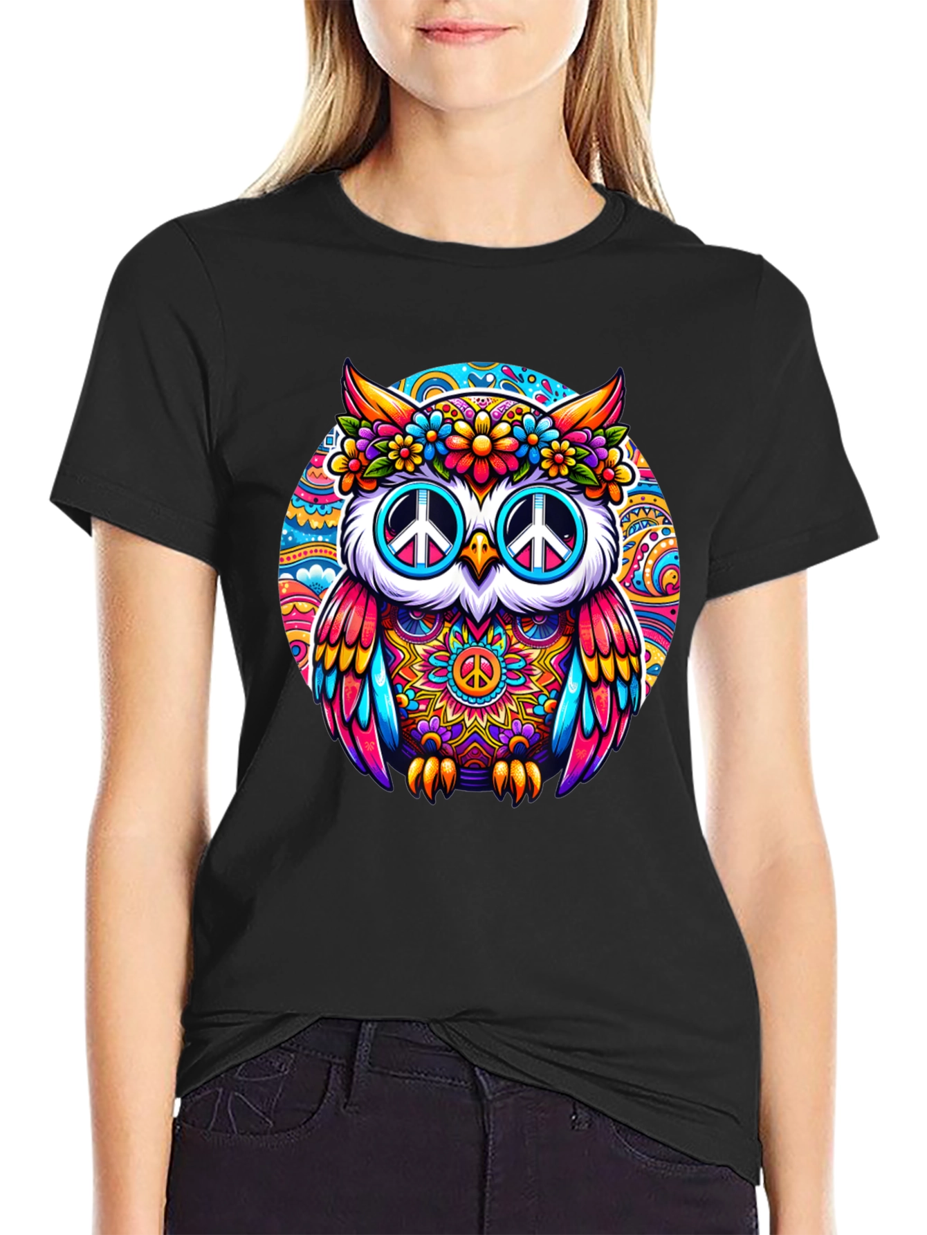 Psychedelic Owl Peace Sign T-Shirt