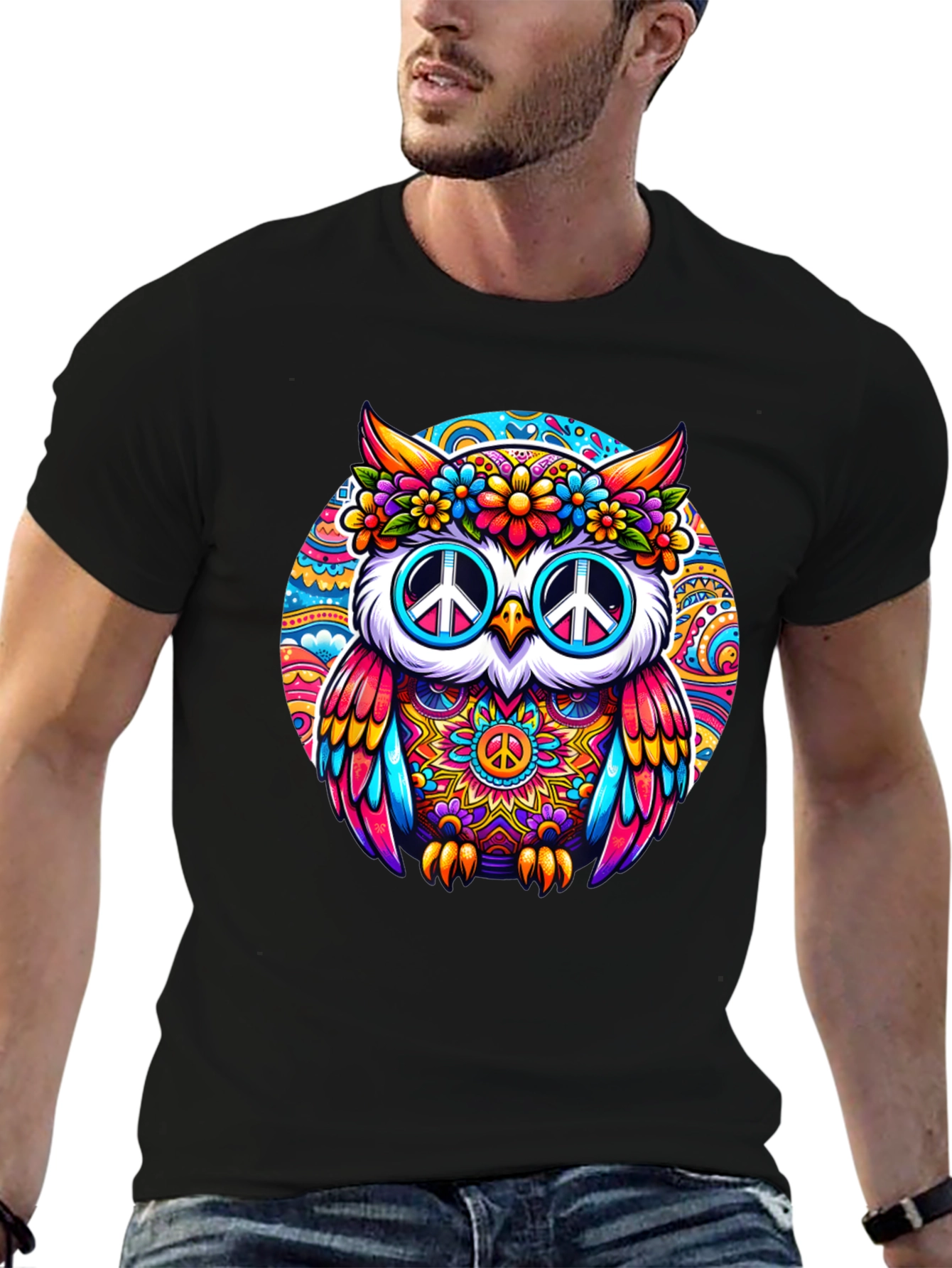 Psychedelic Owl Peace Sign T-Shirt