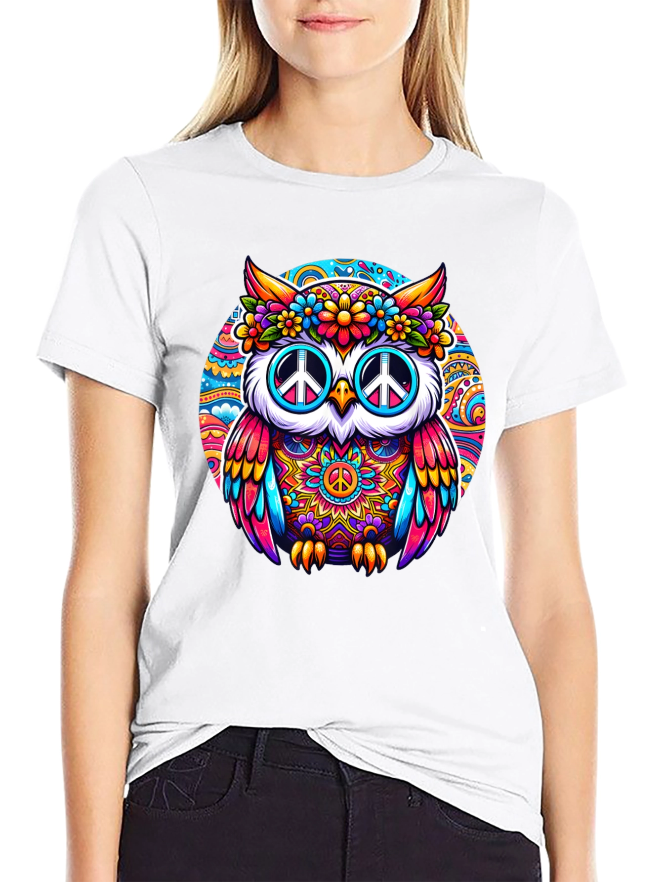 Psychedelic Owl Peace Sign T-Shirt