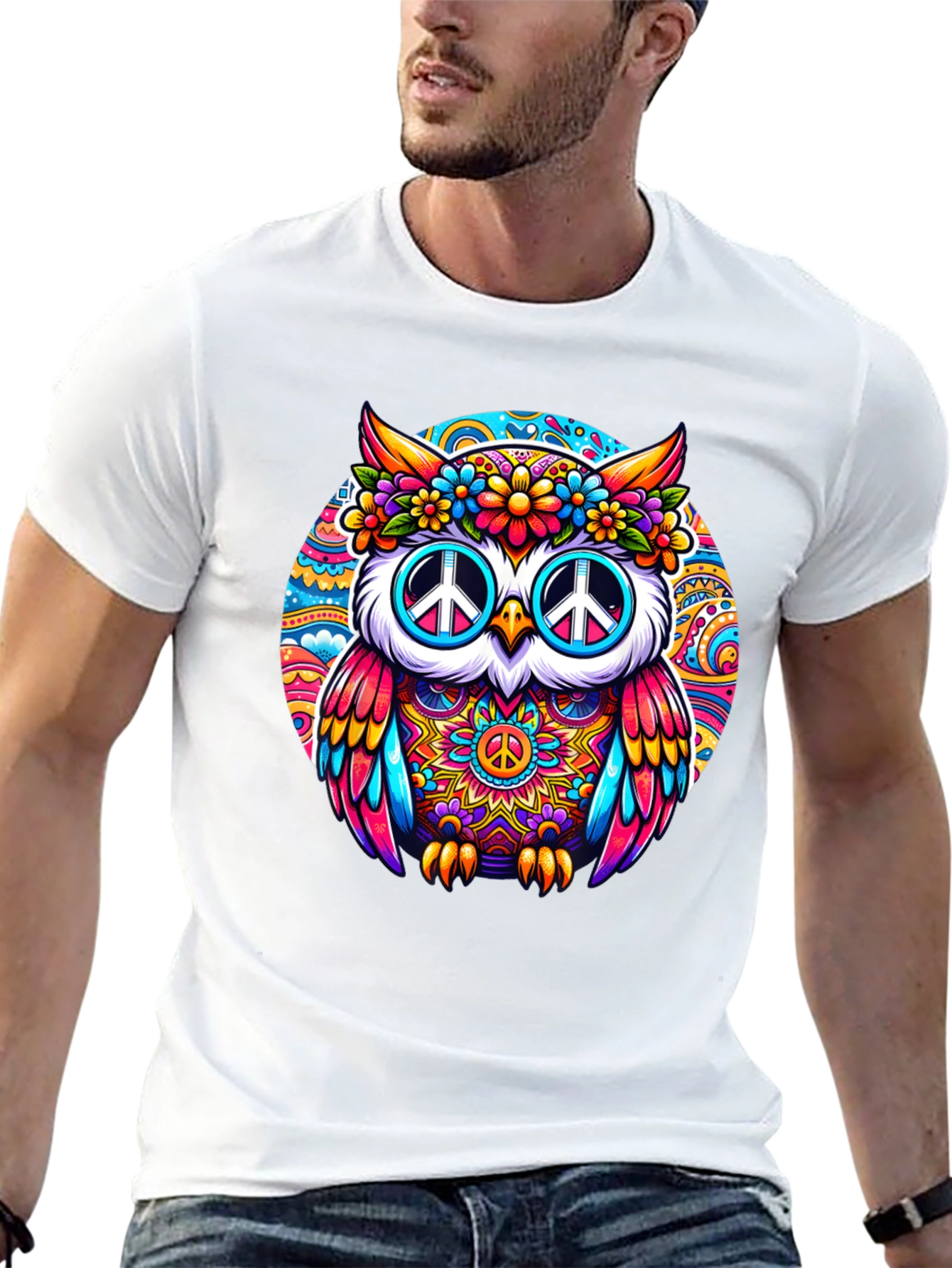 Psychedelic Owl Peace Sign T-Shirt