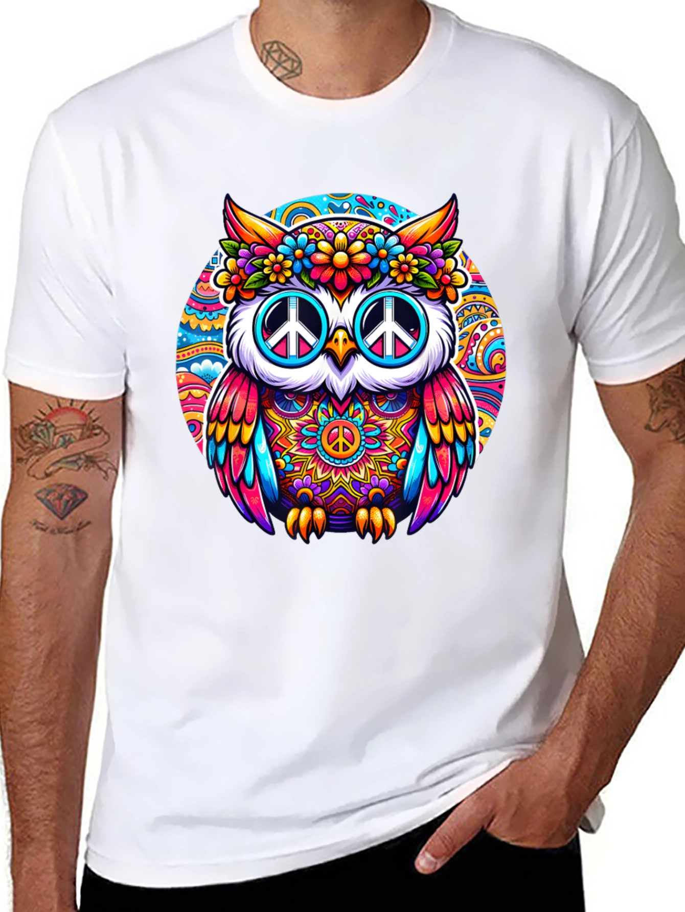 Psychedelic Owl Peace Sign T-Shirt