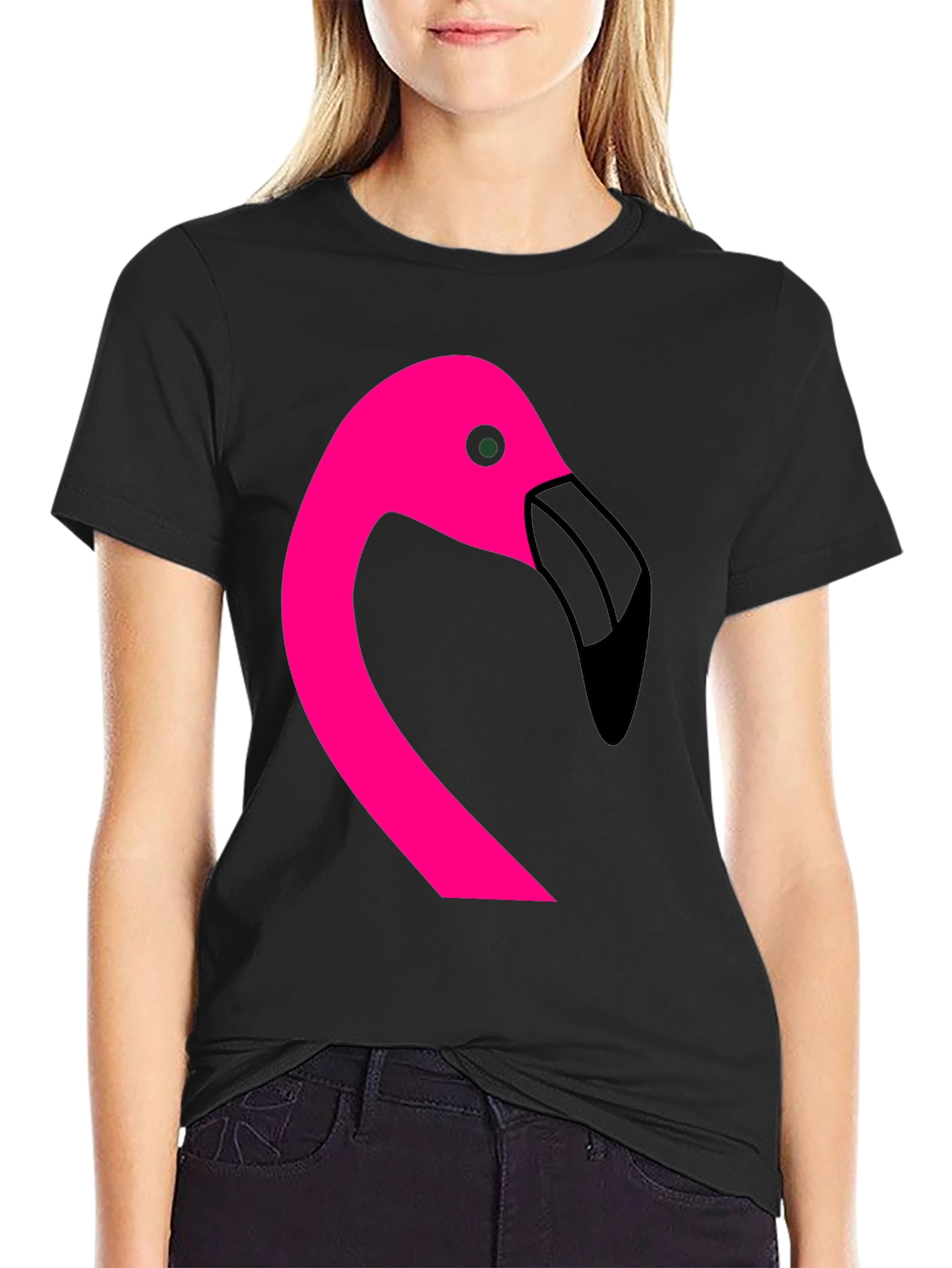 Pink Flamingo Graphic Black T-Shirt