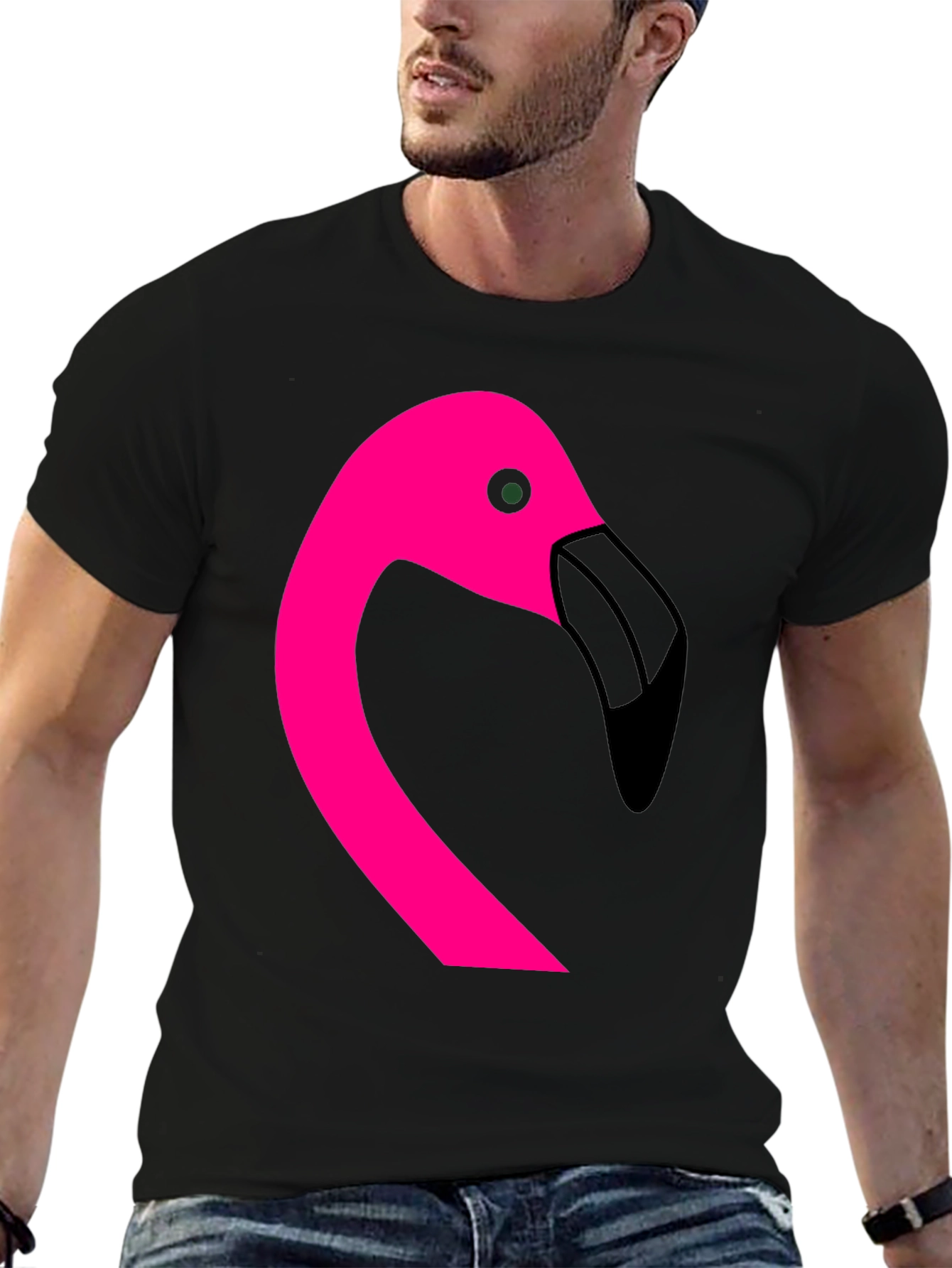 Pink Flamingo Graphic Black T-Shirt