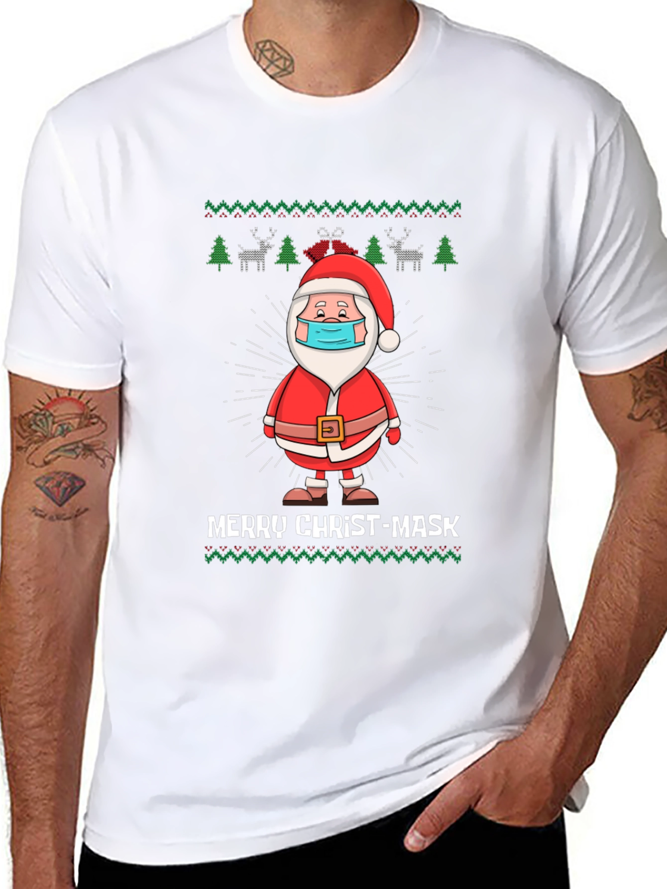 Merry Christ-Mask Santa Ugly Christmas T-Shirt