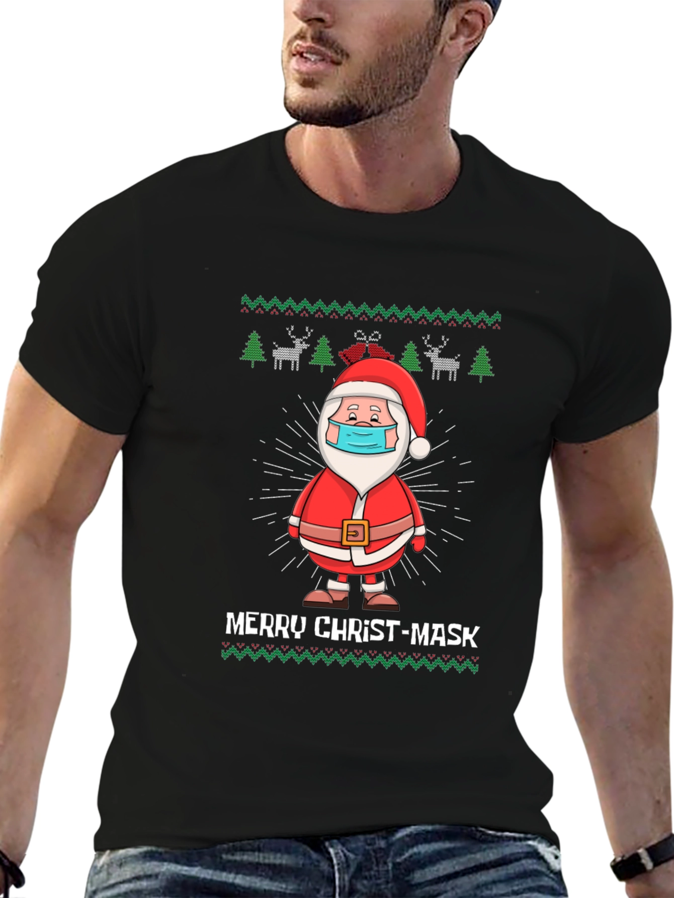 Merry Christ-Mask Santa Ugly Christmas T-Shirt