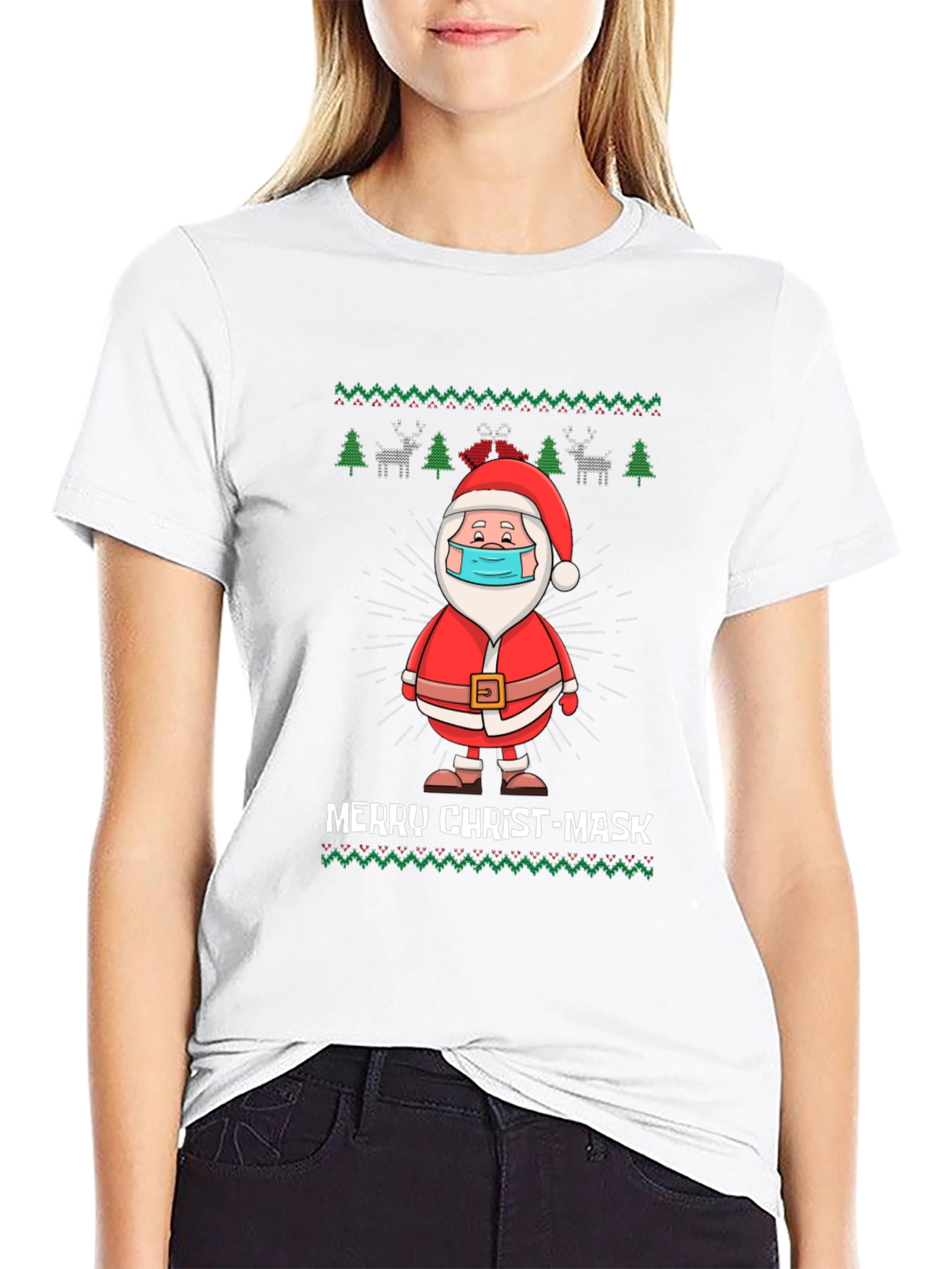 Merry Christ-Mask Santa Ugly Christmas T-Shirt