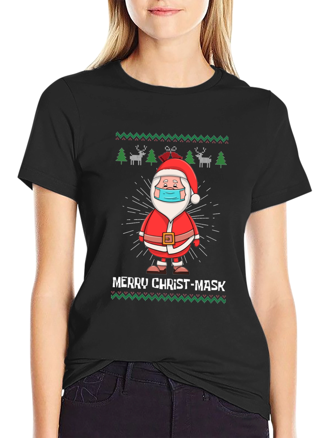 Merry Christ-Mask Santa Ugly Christmas T-Shirt