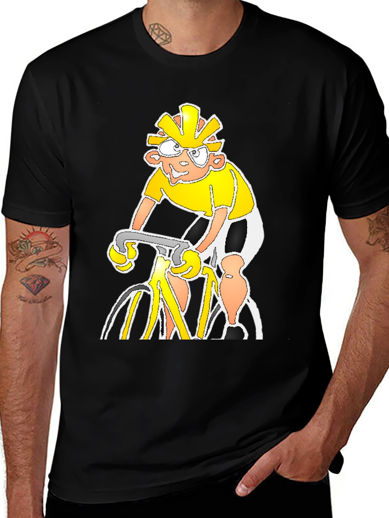 Cartoon Cyclist Black T-Shirt
