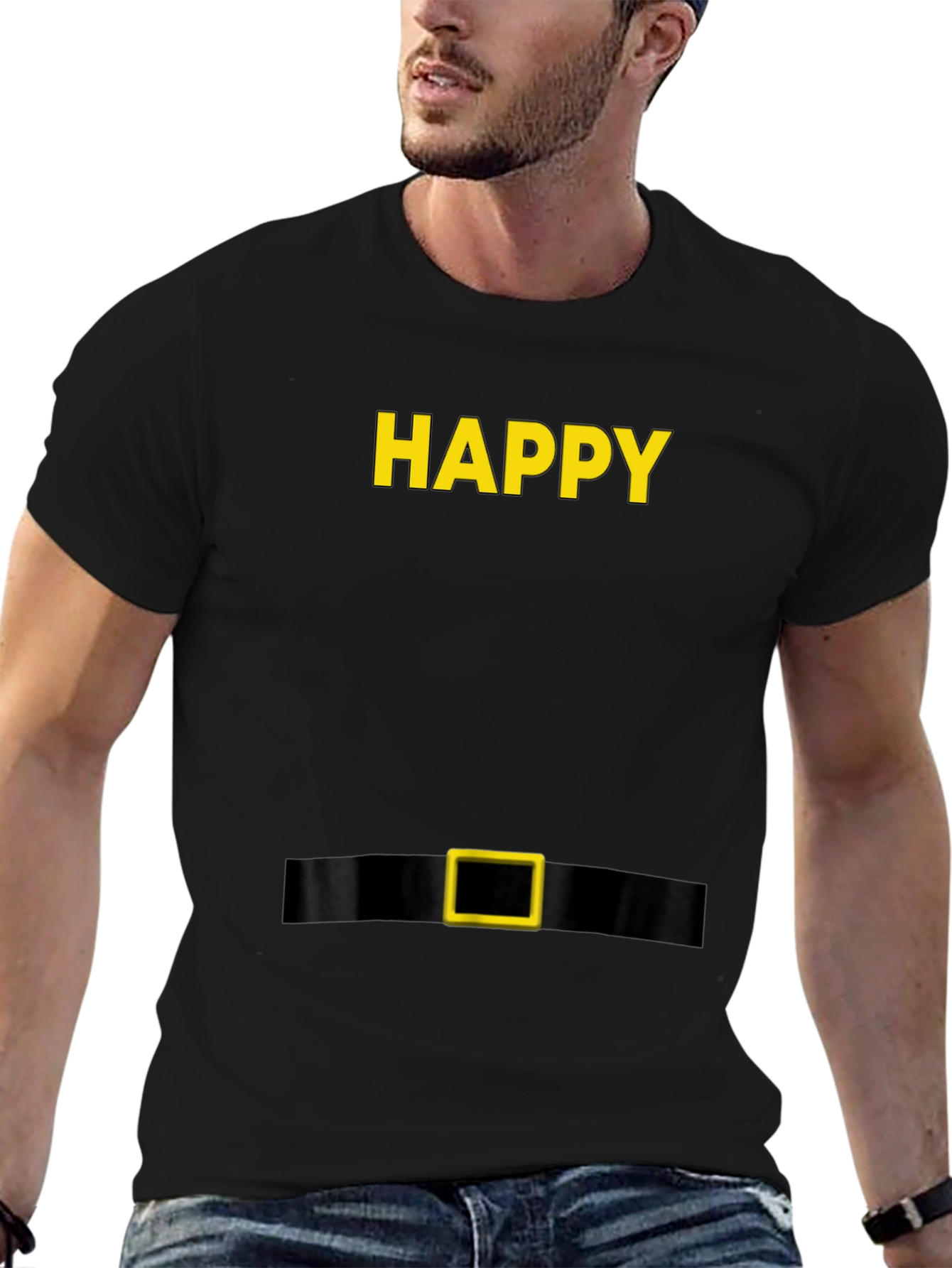Happy Elf Costume T-Shirt - Black Holiday Tee