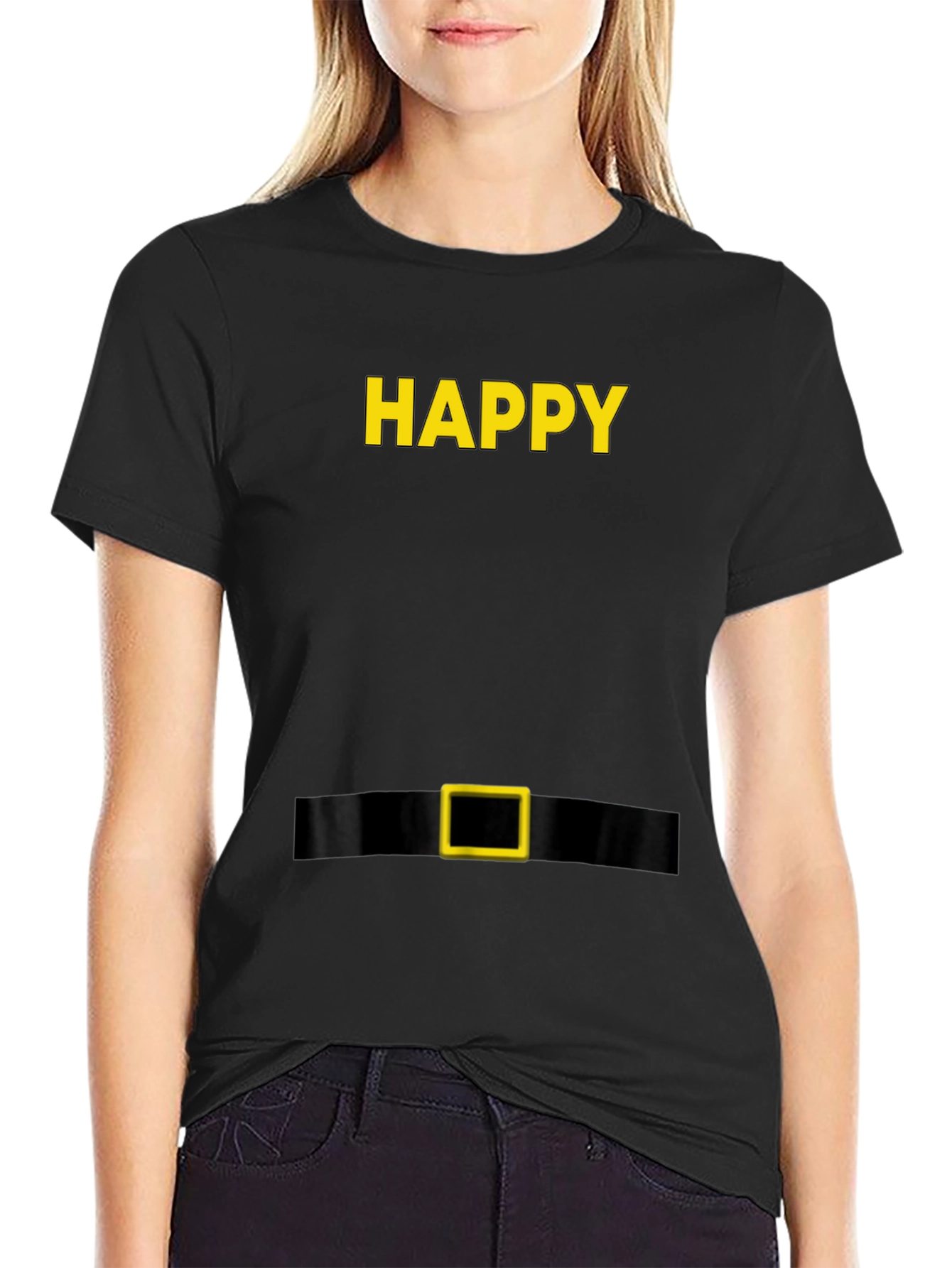 Happy Elf Costume T-Shirt - Black Holiday Tee